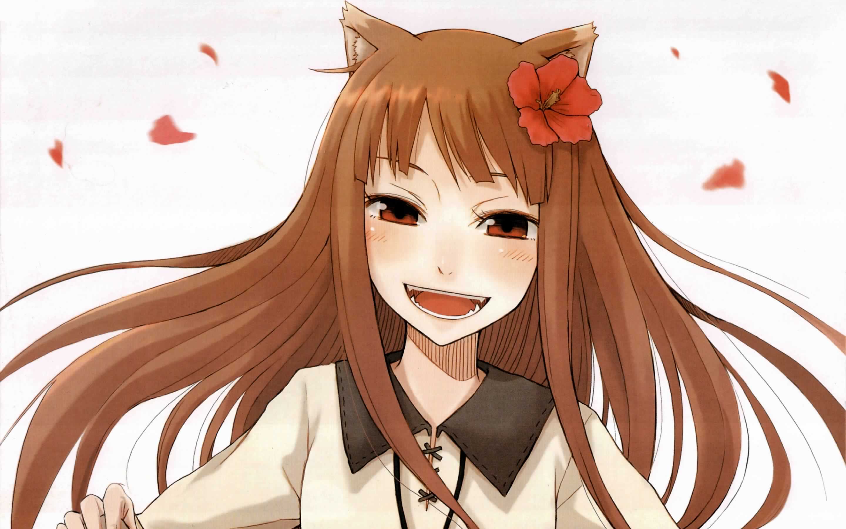 Holo Spice And Wolf Spice And Wolf Simple Background Looking At Viewer Red Eyes Okamimimi Wolf Ears 2880x1800