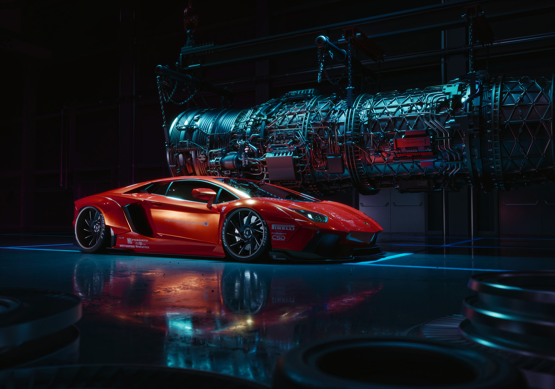Car Super Car Italian Supercars Vehicle Lamborghini 3D Digital Art CGi Tires Jet Engine Red Cars Dar 1920x1344