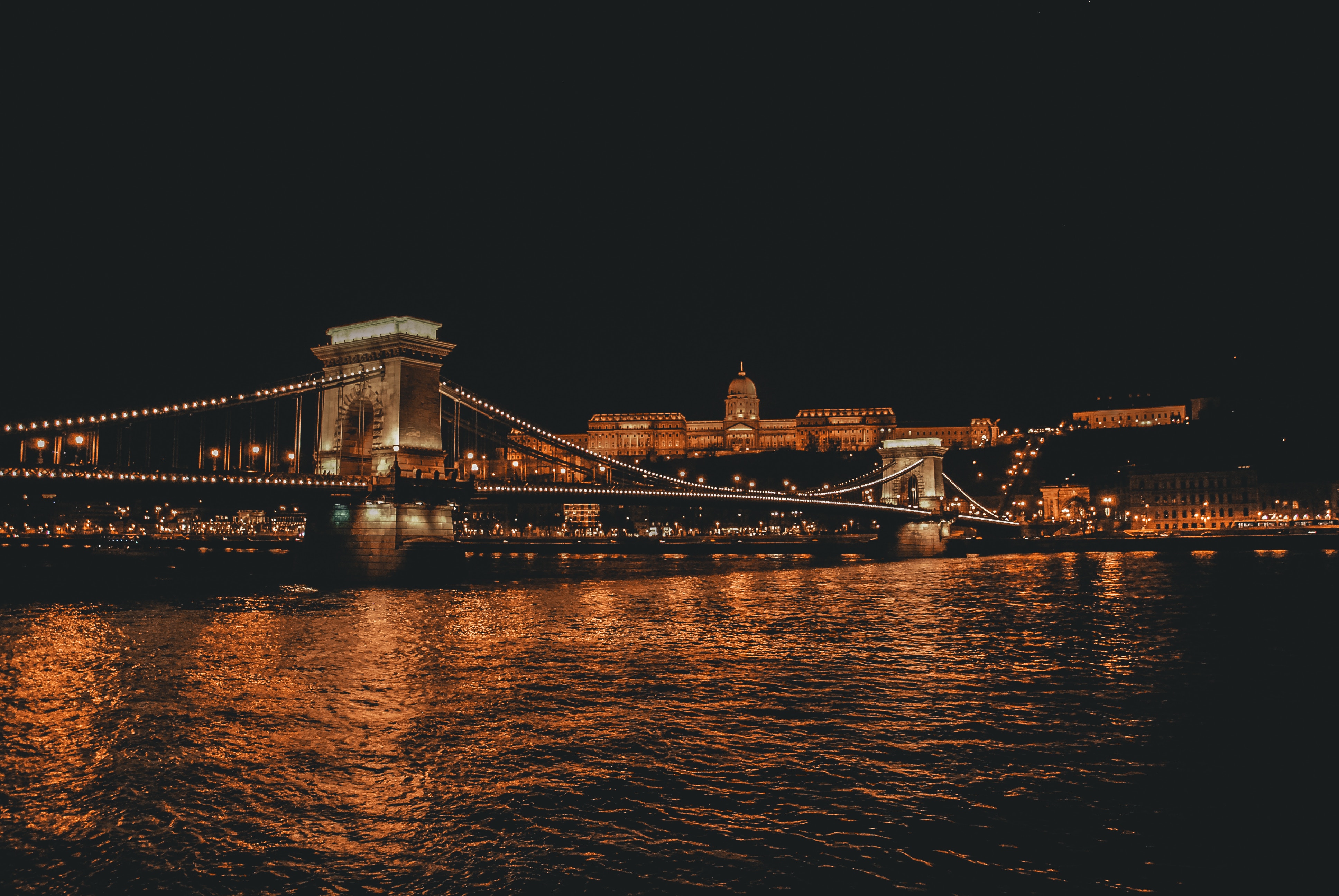 City Budapest Night Water Lights Bridge Chain Bridge Donau 3872x2592