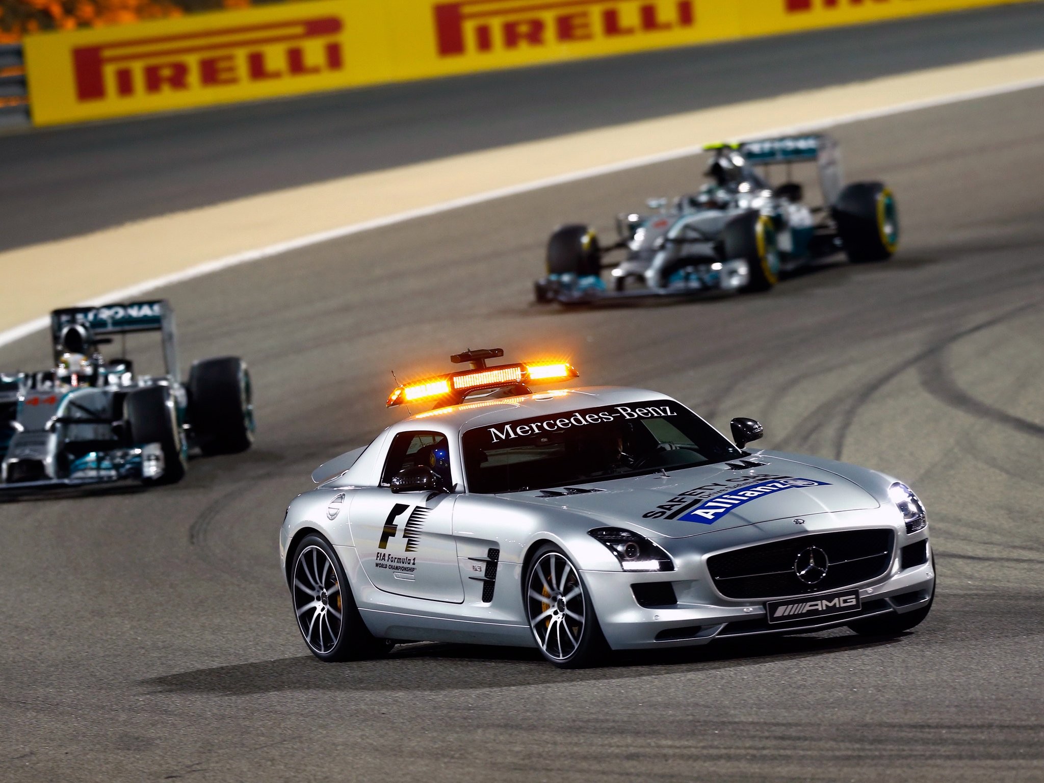 Car Vehicle Sports Car Formula 1 Safety Car Mercedes Benz SLS AMG Supercars Lights Race Tracks World 2048x1536