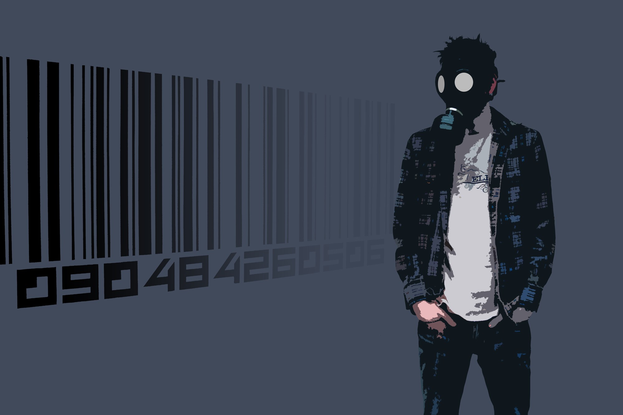 Gas Masks Barcode Numbers Simple Background 2000x1333