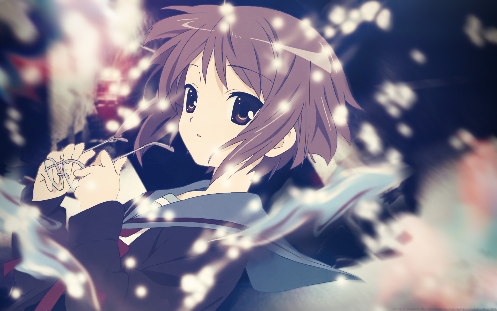 The Melancholy Of Haruhi Suzumiya Nagato Yuki Glasses Anime Girls Anime Short Hair School Uniform 1920x1200