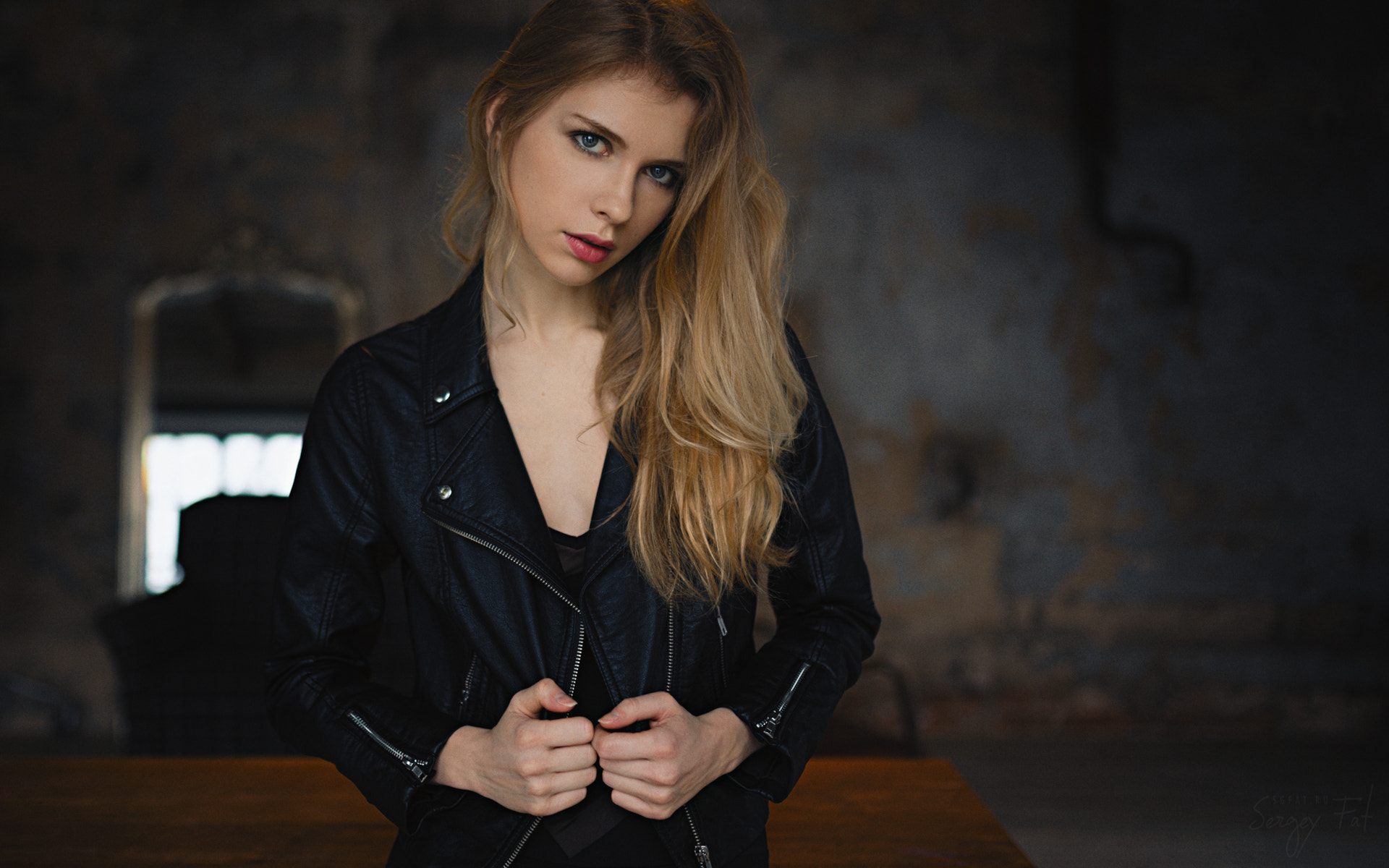 Elizaveta Podosetnikova Women Sergey Fat Blonde Portrait Leather Jackets Black Jackets Young Woman J 1920x1200