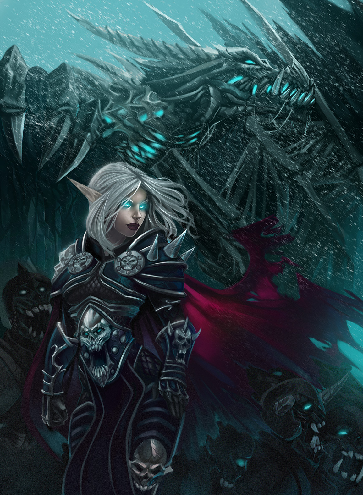Video Games Warcraft Sylvanas Windrunner White Hair Armour Dragon Sindragosa Lich King Portrait Disp 1155x1575