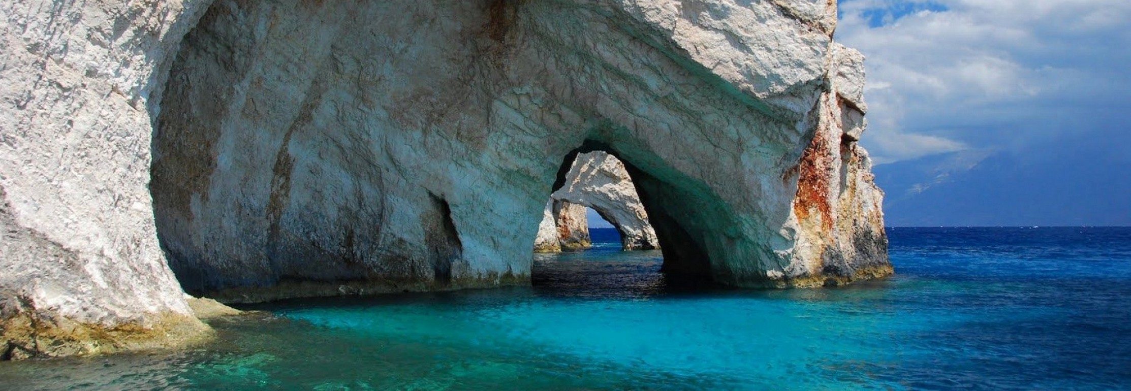 Nature Photography Landscape Cave Sea Beach Rocks Erosion Zakynthos Greece 2226x770
