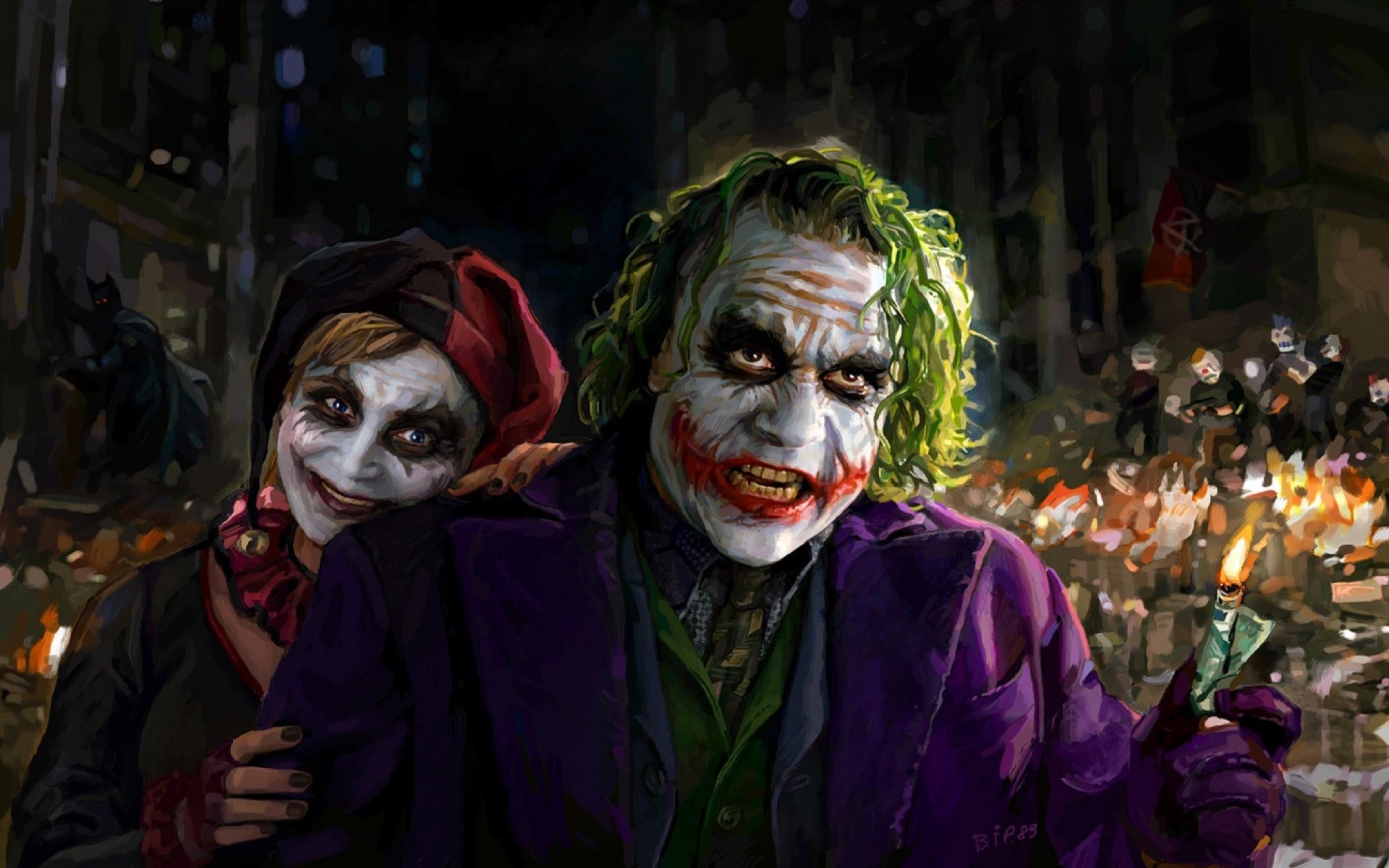 Joker Movies Heath Ledger The Dark Knight Harley Quinn Green Hair Artwork Batman 1920x1200