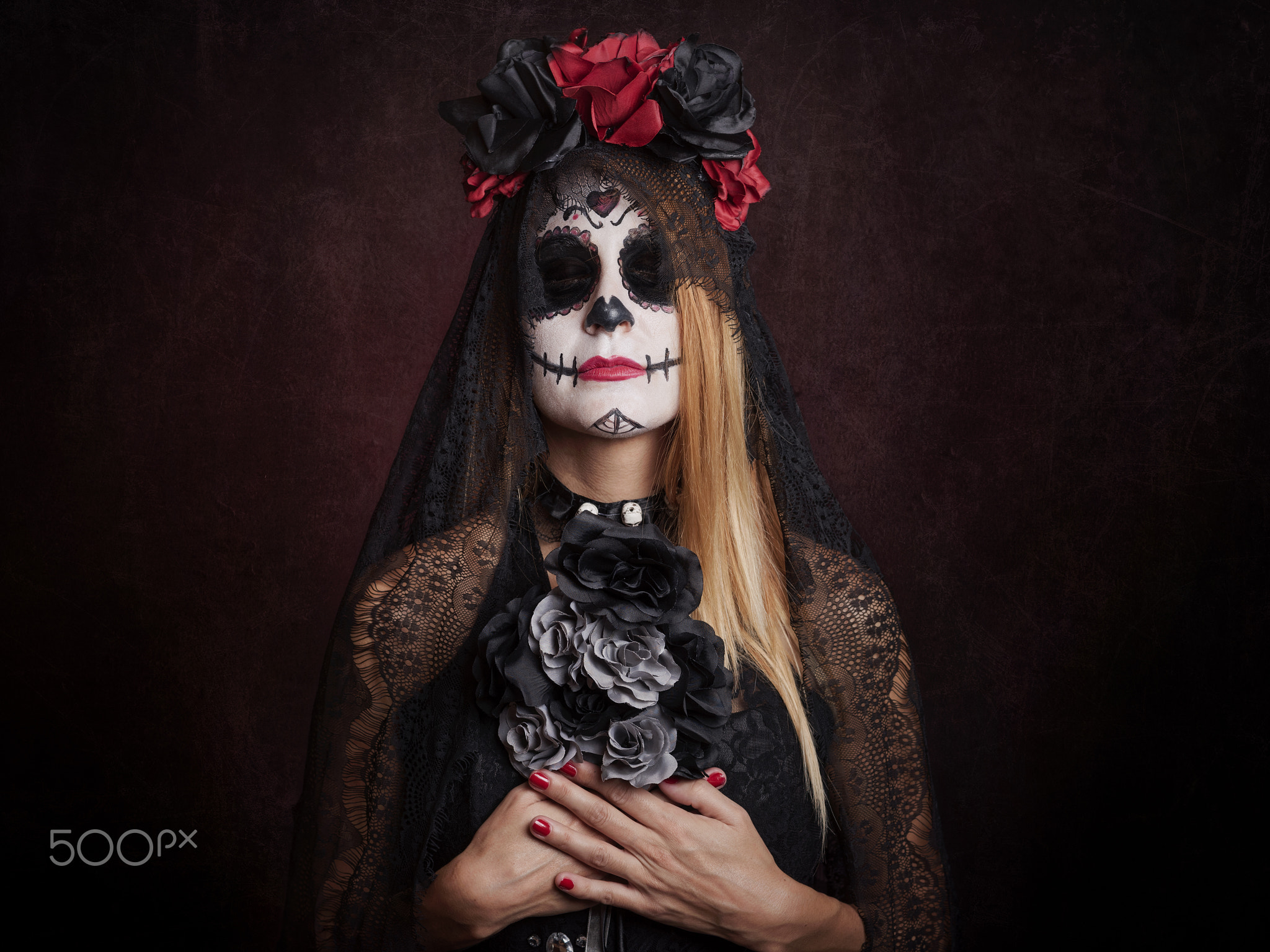 Women Skull Blonde Dia De Los Muertos 2048x1536