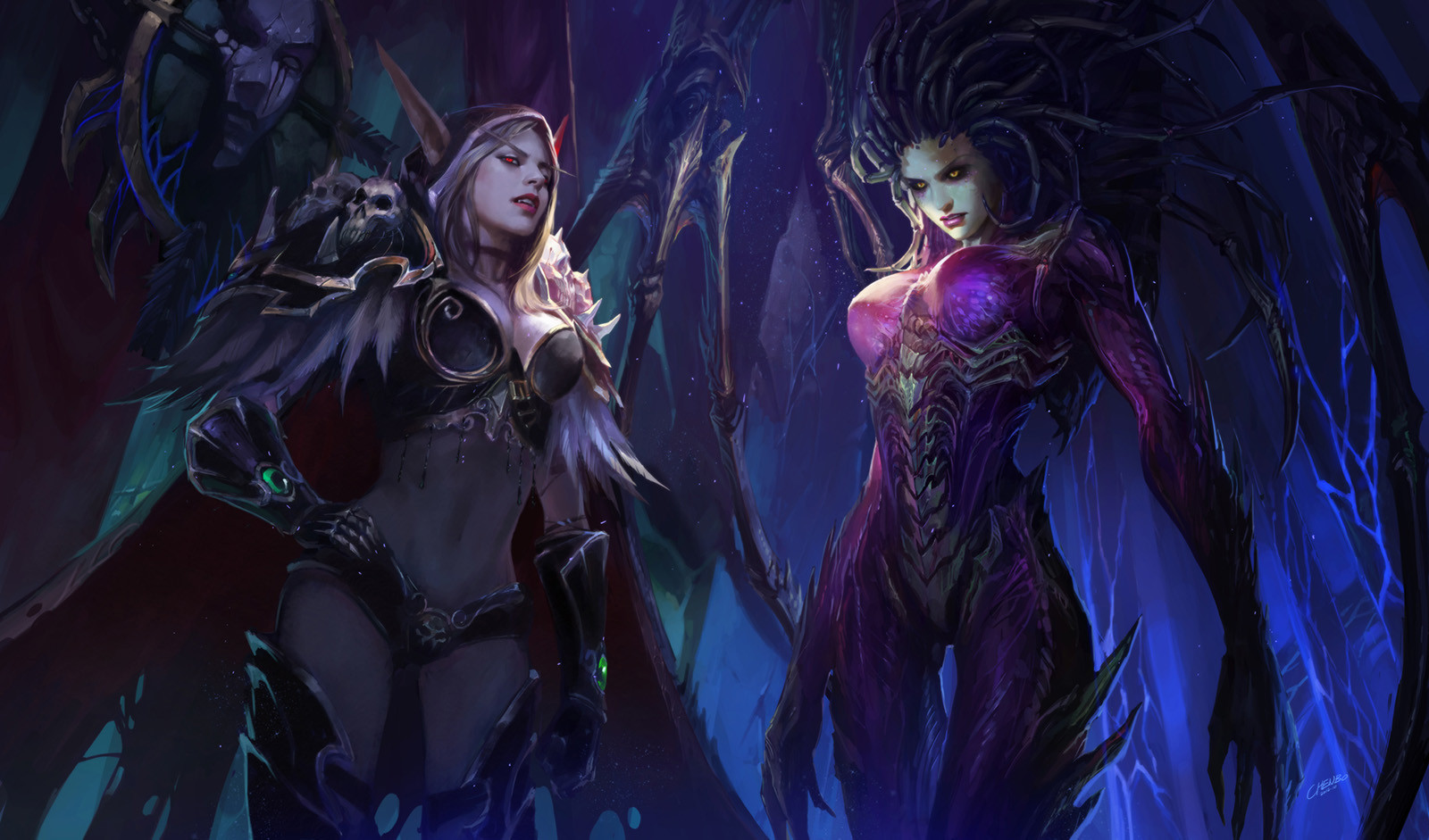Warcraft Chenbo StarCraft World Of Warcraft Sarah Kerrigan Sylvanas Windrunner Fantasy Art Elves Win 1600x941