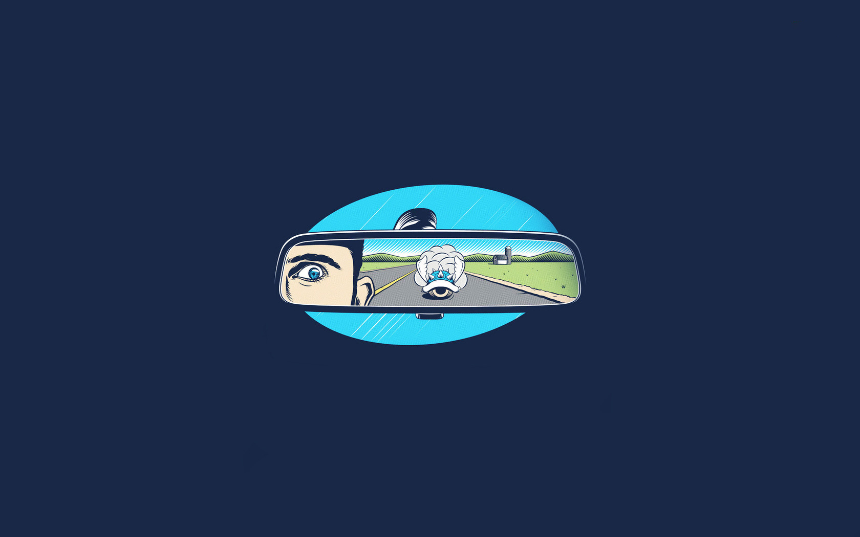 Simple Mario Kart Blue Shell Video Games Rearview Mirror Humor Blue Background 1680x1050