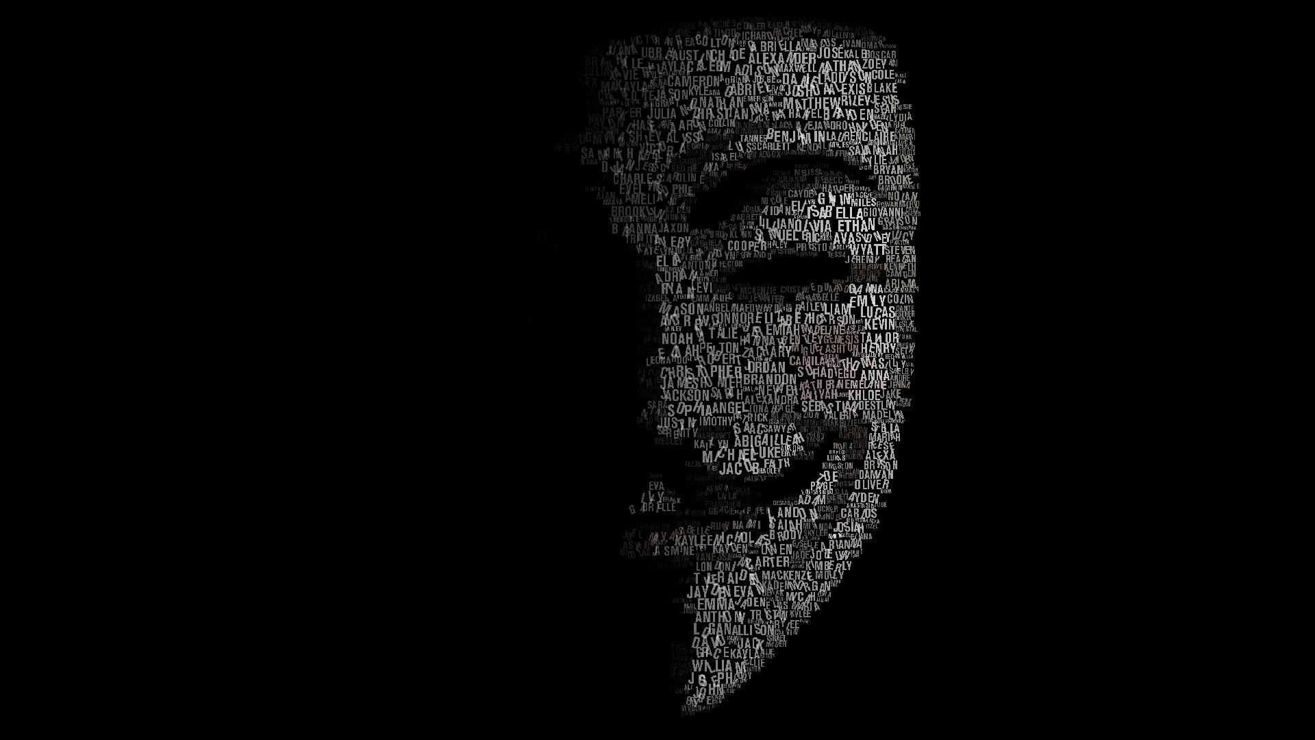 Mask Anonymous Typographic Portraits Digital Art Fantasy Art V For Vendetta Guy Fawkes Mask Minimali 1920x1080
