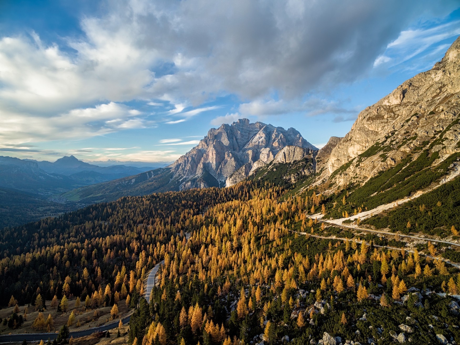 Nature Photography Landscape Mountains Forest Fall Road Clouds Dolomites Mountains Italy 1750x1312