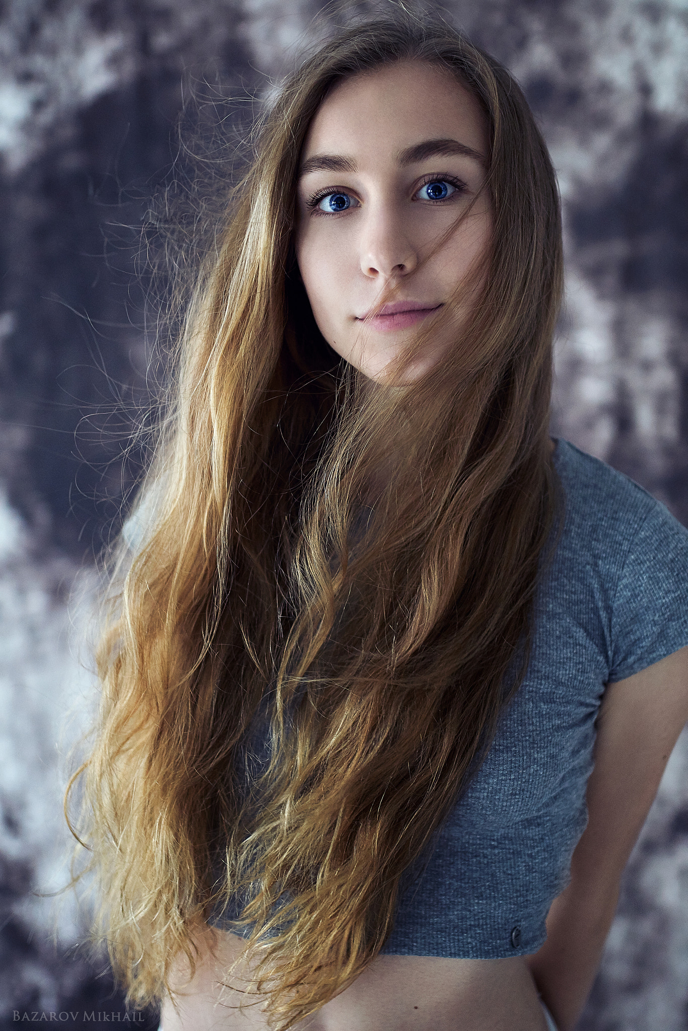Mikhail Bazarov Long Hair Women Model Alyona Streltsova Blue Eyes 1366x2048