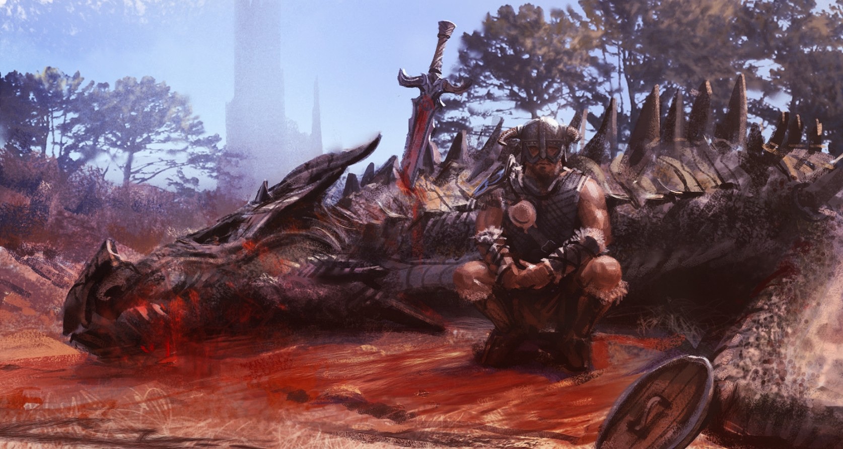The Elder Scrolls V Skyrim RPG Dragon Warrior Video Game Art Fantasy Men Sword 1674x892