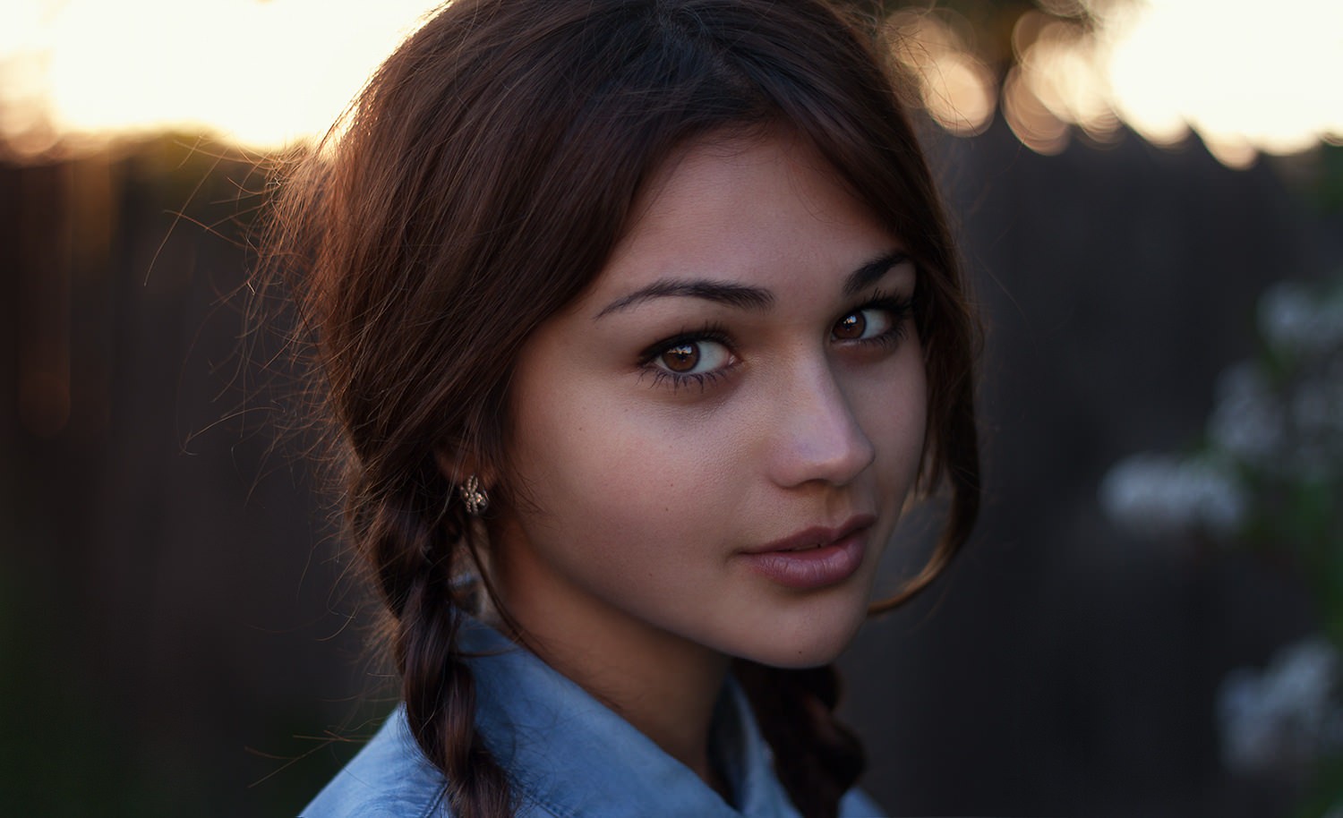 Women Model Face Portrait Braids Closeup Ear Studs Brunette 1500x914