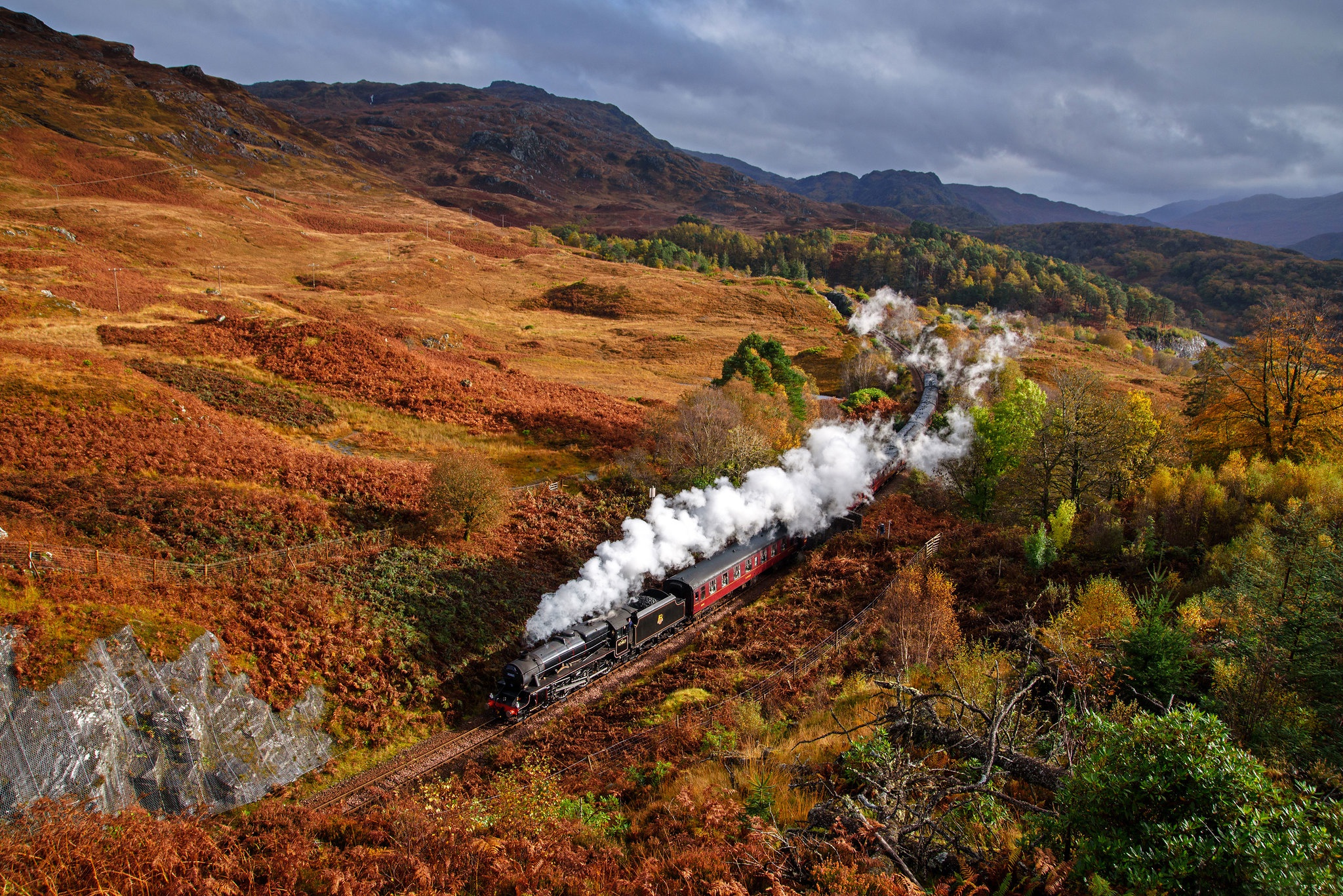 Scotland Train Steam Train Vehicle Landscape Fall 2048x1367