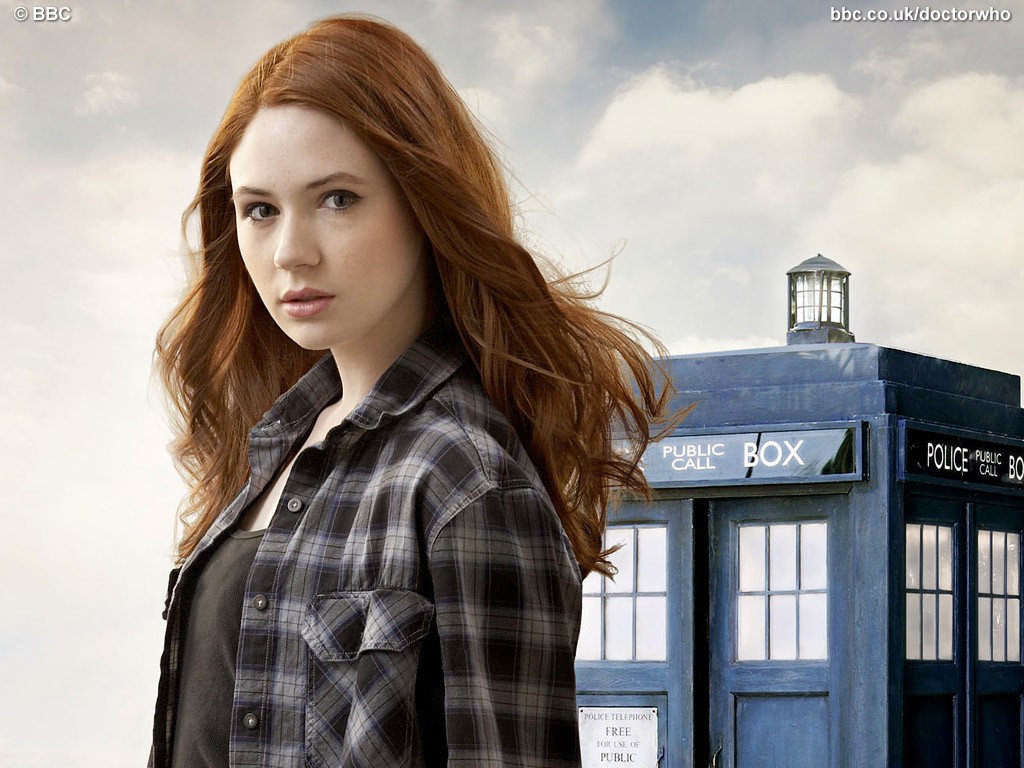 Karen Gillan Doctor Who TARDiS Amy Pond Women Actress Redhead Plaid Shirt Hair Blowing In The Wind 1024x768