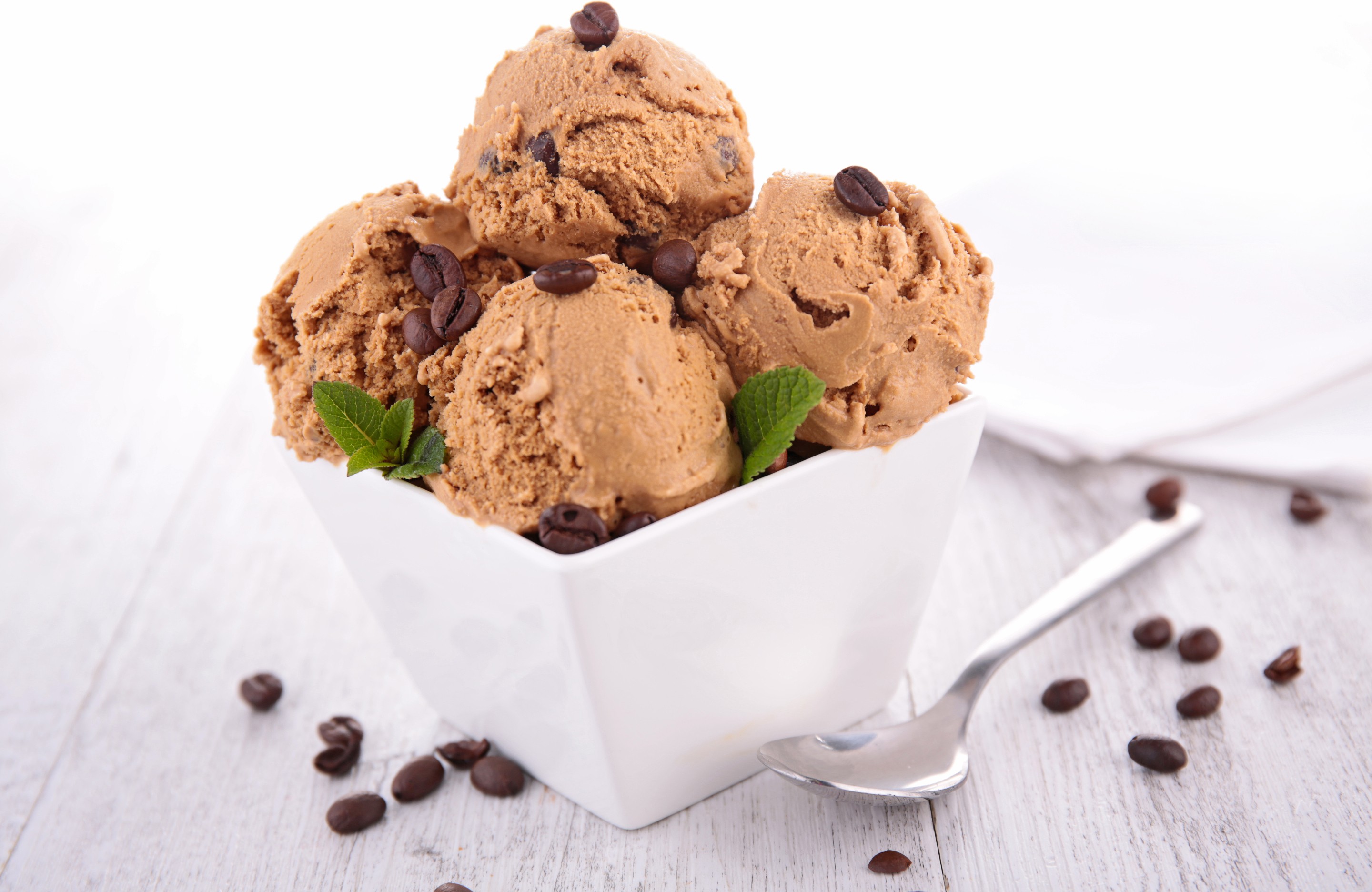 Food Ice Cream Dessert Coffee Beans Mint Leaves 2880x1872