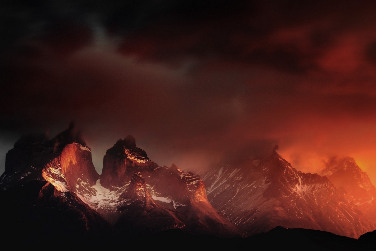 Torres Del Paine Chile Mountains Clouds Red Orange Snowy Peak Patagonia Nature Landscape 1500x1000