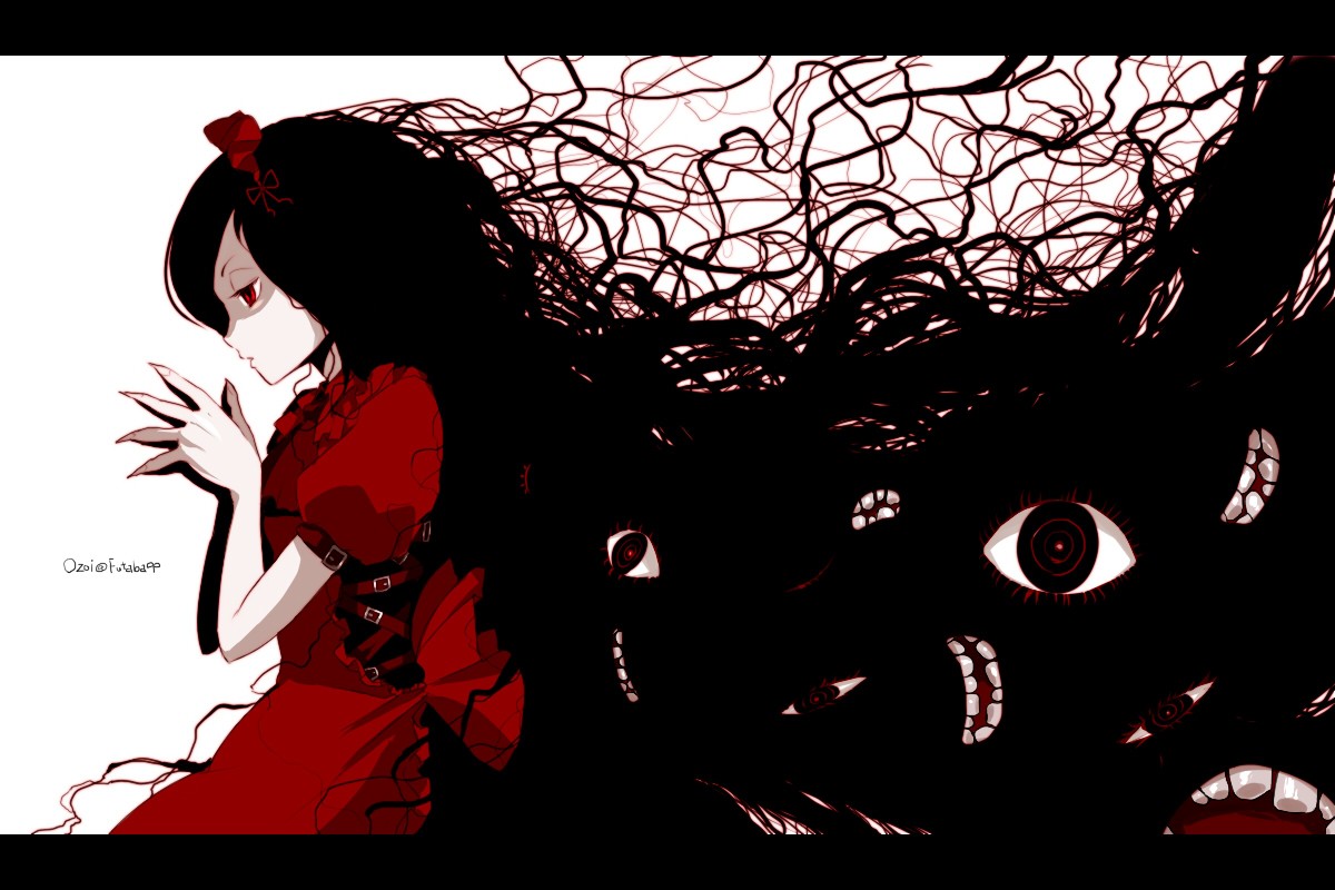 Anime Girls Horror Red Skirt Artwork 1200x800