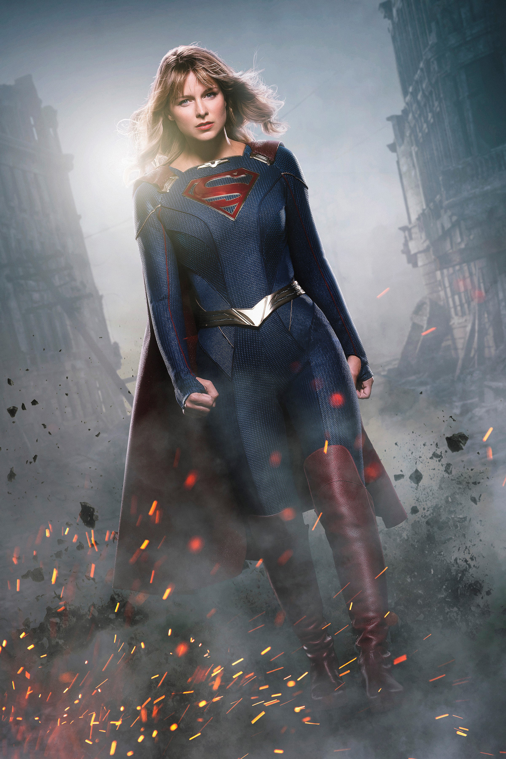 Melissa Benoist Supergirl DC Comics Walking Actress Blonde Standing Blue Eyes Street Knee High Boots 1660x2490