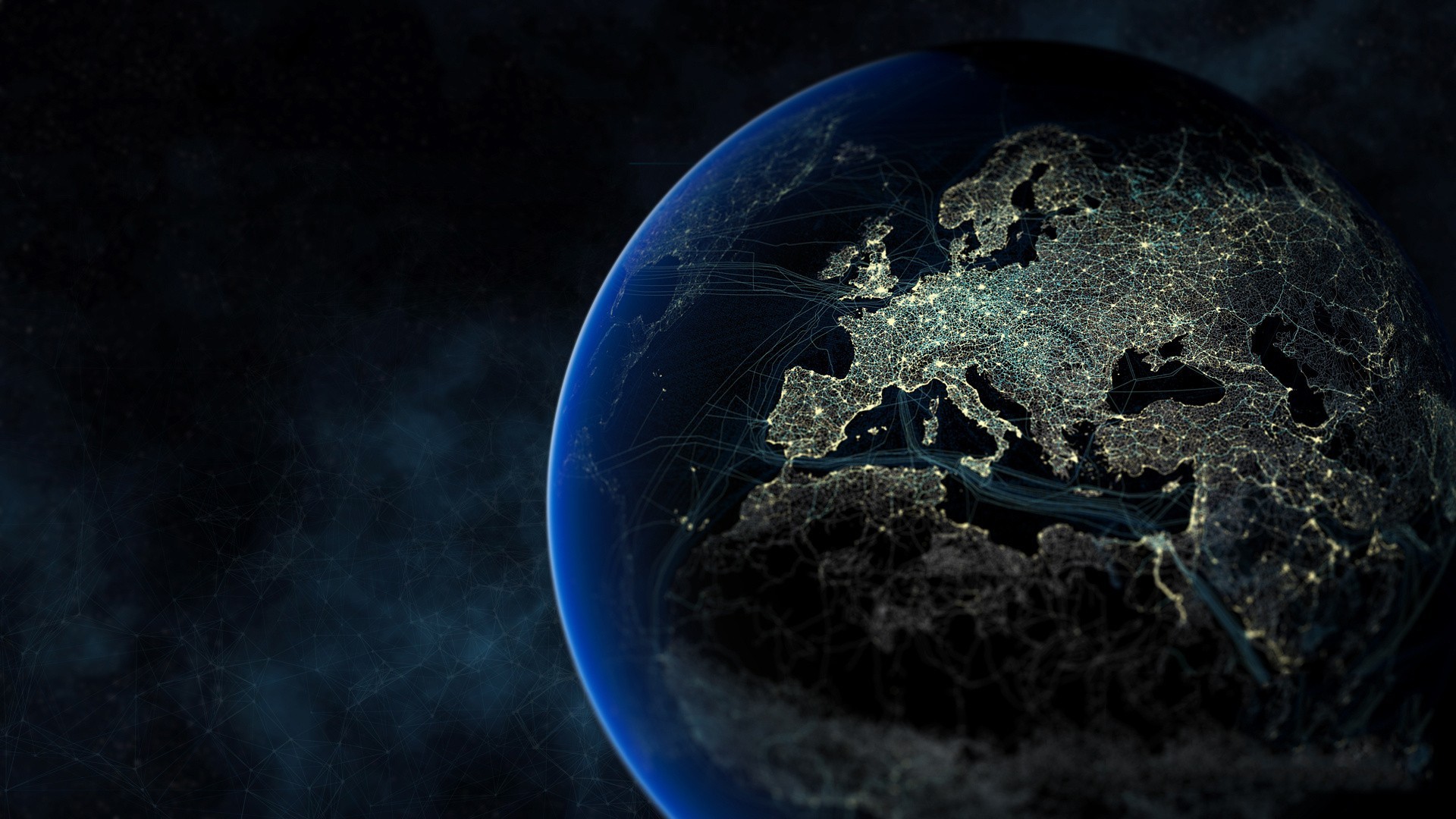 Earth Europe Lights Planet World Space Digital Art Space Art Blue 1920x1080