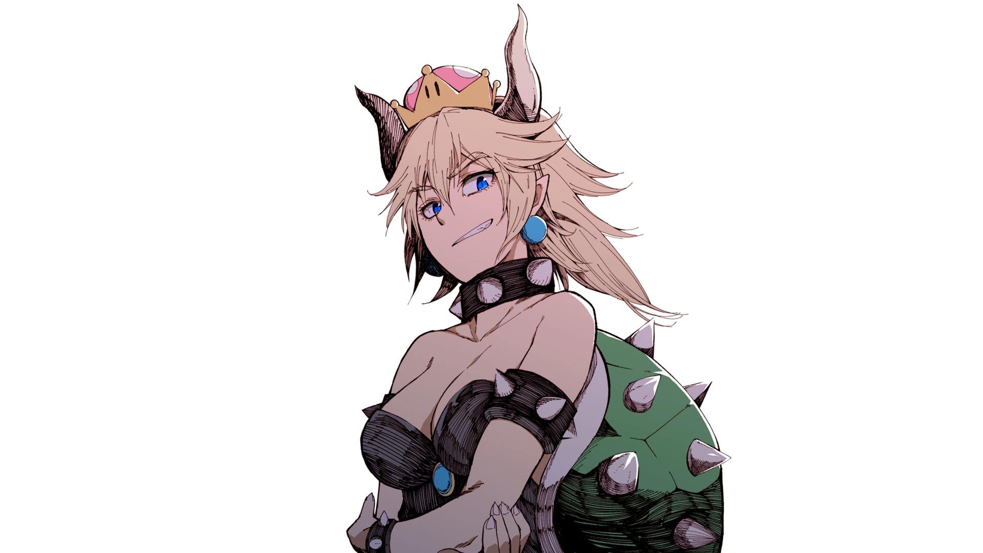 Anime Game Art Anime Girls Simple Background Minimalism Super Mario Bowsette Bowser Demon Horns Crow 1920x1080