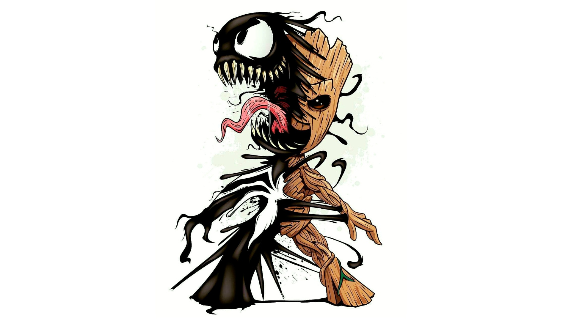 Artwork Digital Art Simple Background Groot Venom White Background Crossover Tongue Out Fangs Baby G 1920x1080