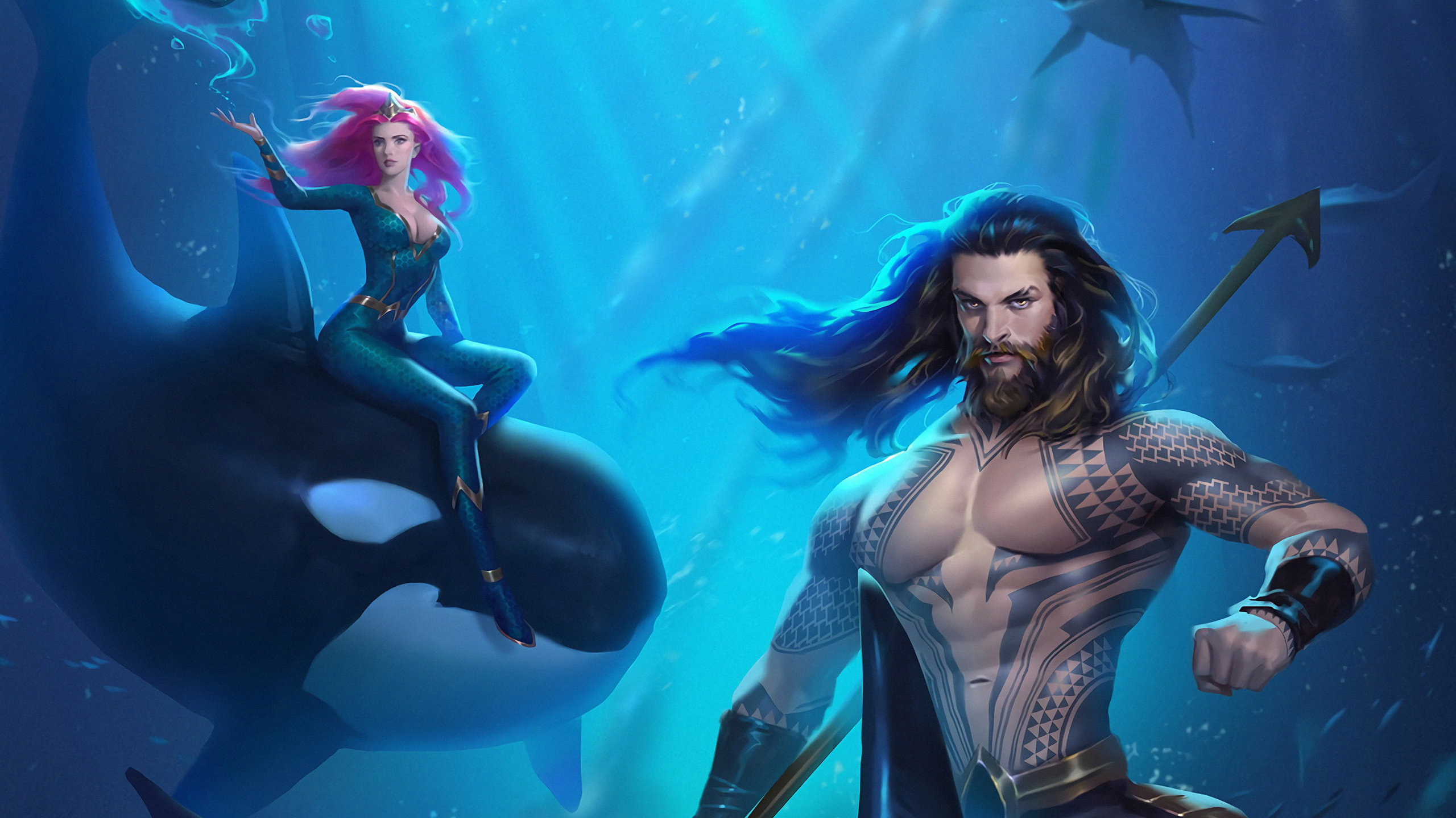 Aquaman Mera Artwork 2560x1440