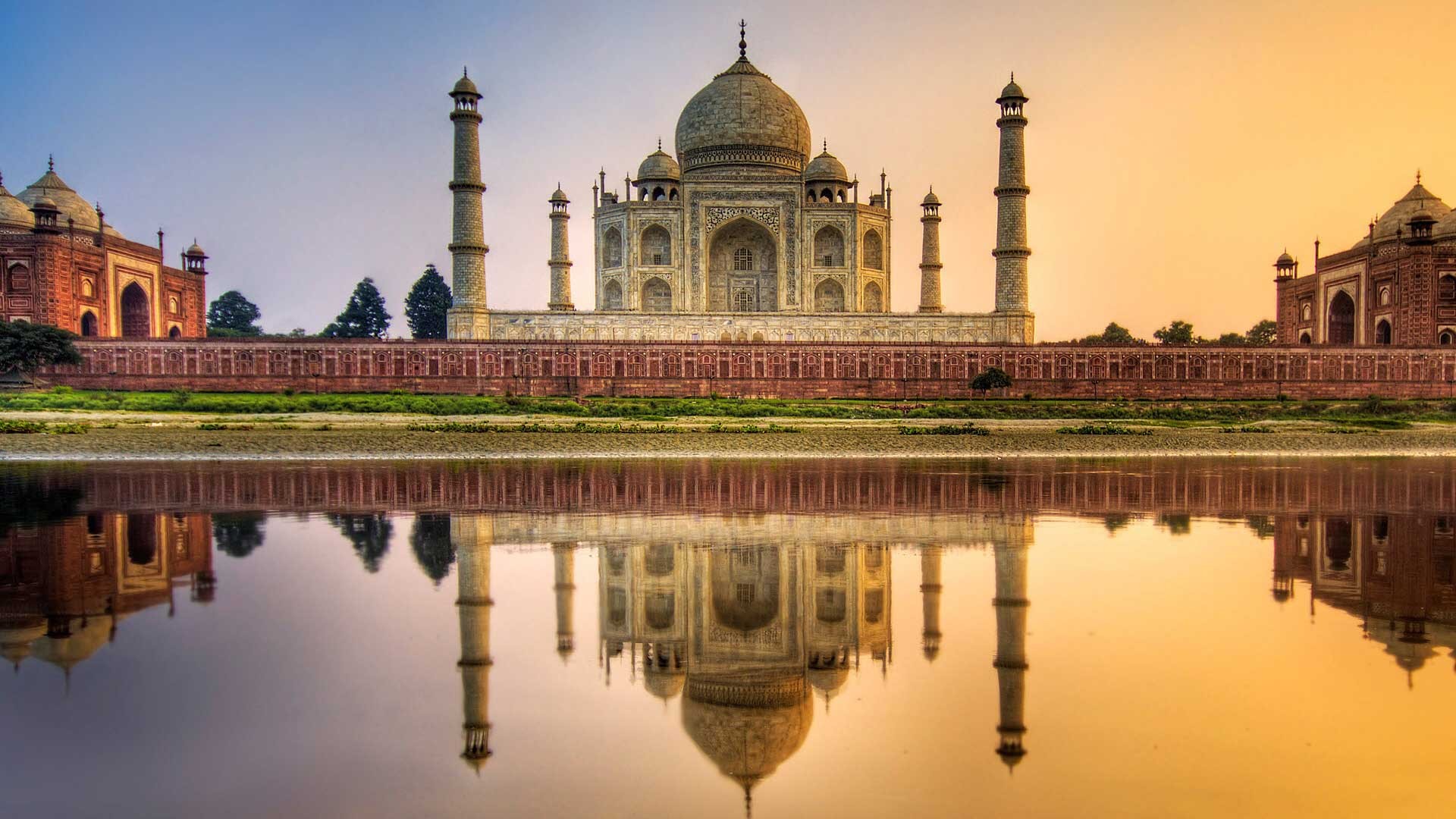 Reflection Building Taj Mahal India Asian Architecture Love Landscape Water Sunset 1920x1080