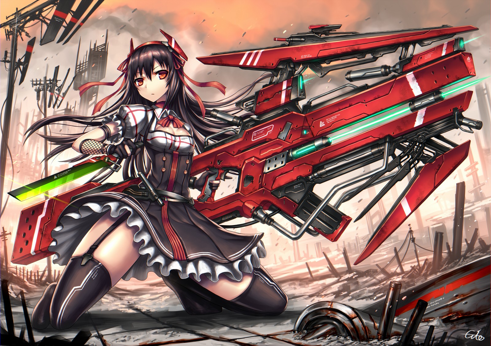 Anime Anime Girls Weapon Fantasy Weapon Red Eyes 1600x1130