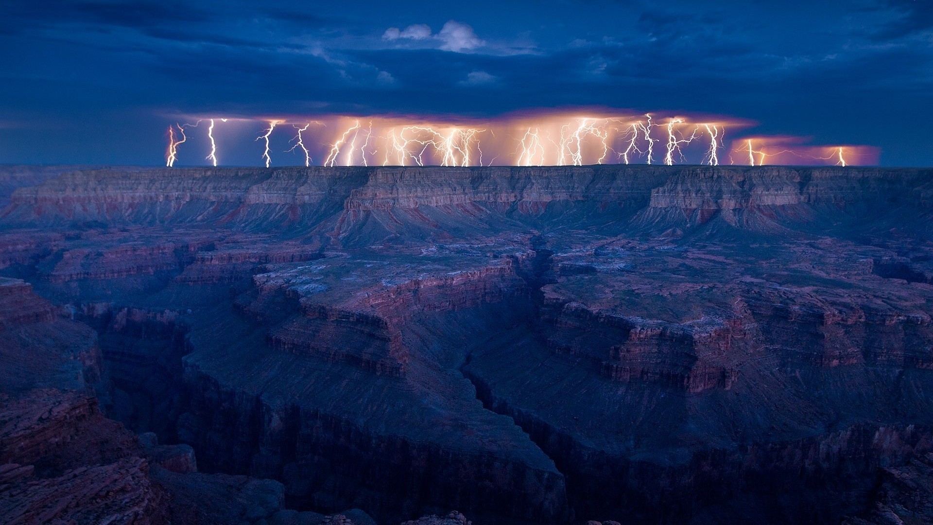 Nature Landscape Clouds Lightning USA Grand Canyon Horizon Long Exposure Rock Rock Formation Valley  1920x1080
