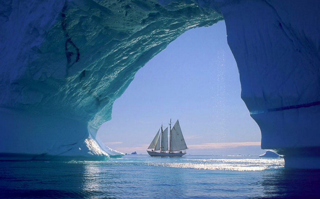 Nature Landscape Iceberg Sailboats Sea Cave Ice Sunlight Greenland Cold 1230x768