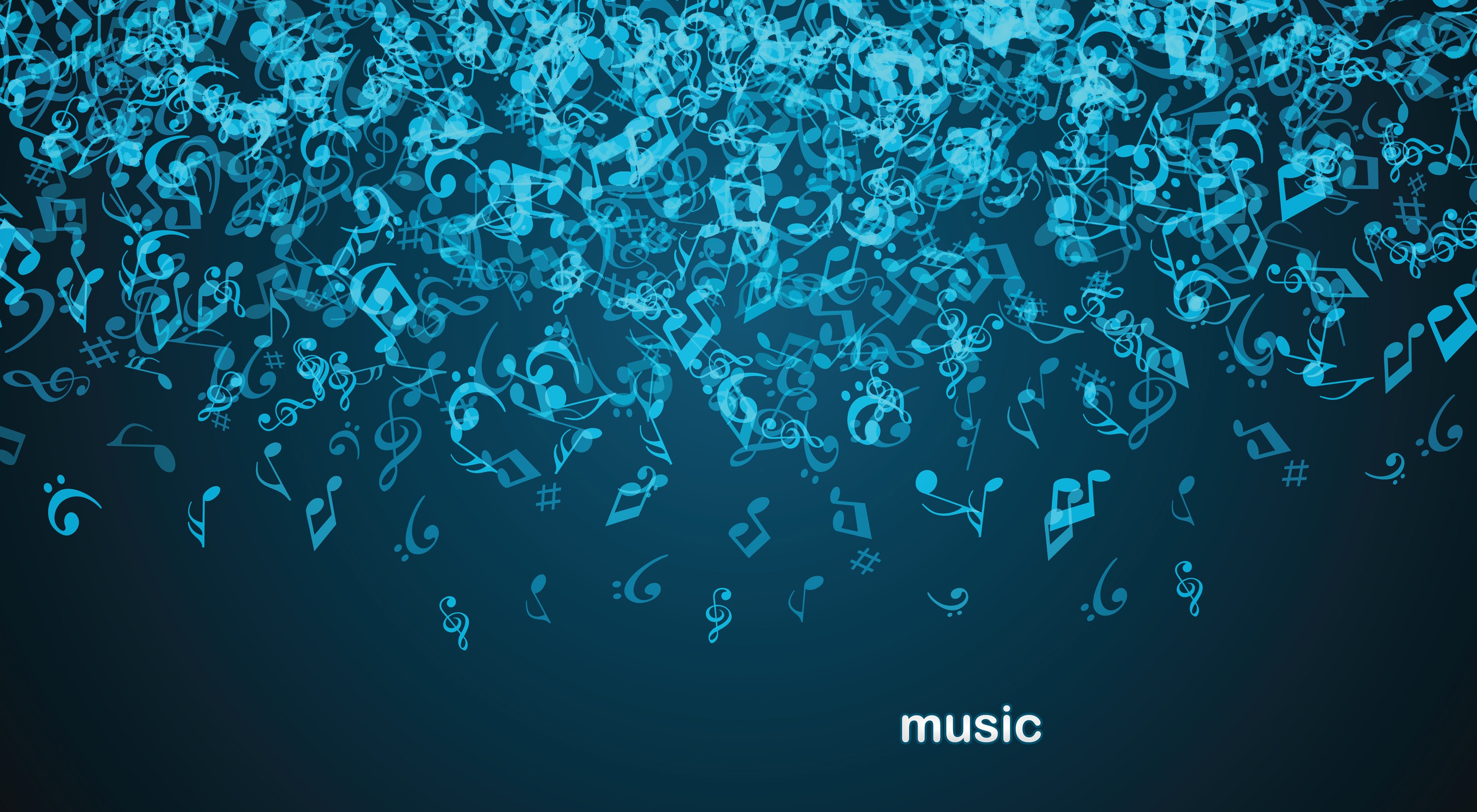 Music Play Musical Notes Digital Art Blue 3000x1650