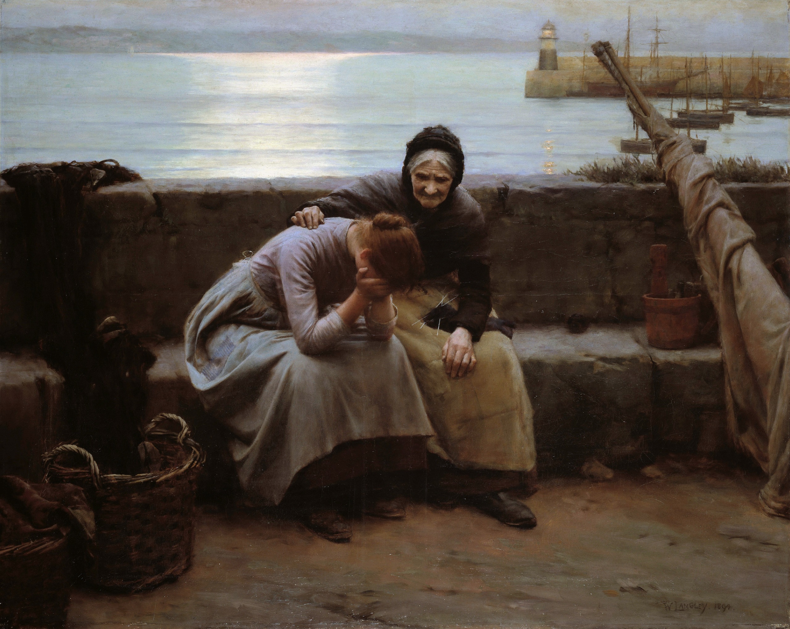 1894 Year Walter Langley Artwork Women Old People Crying Sad Painting 2560x2037