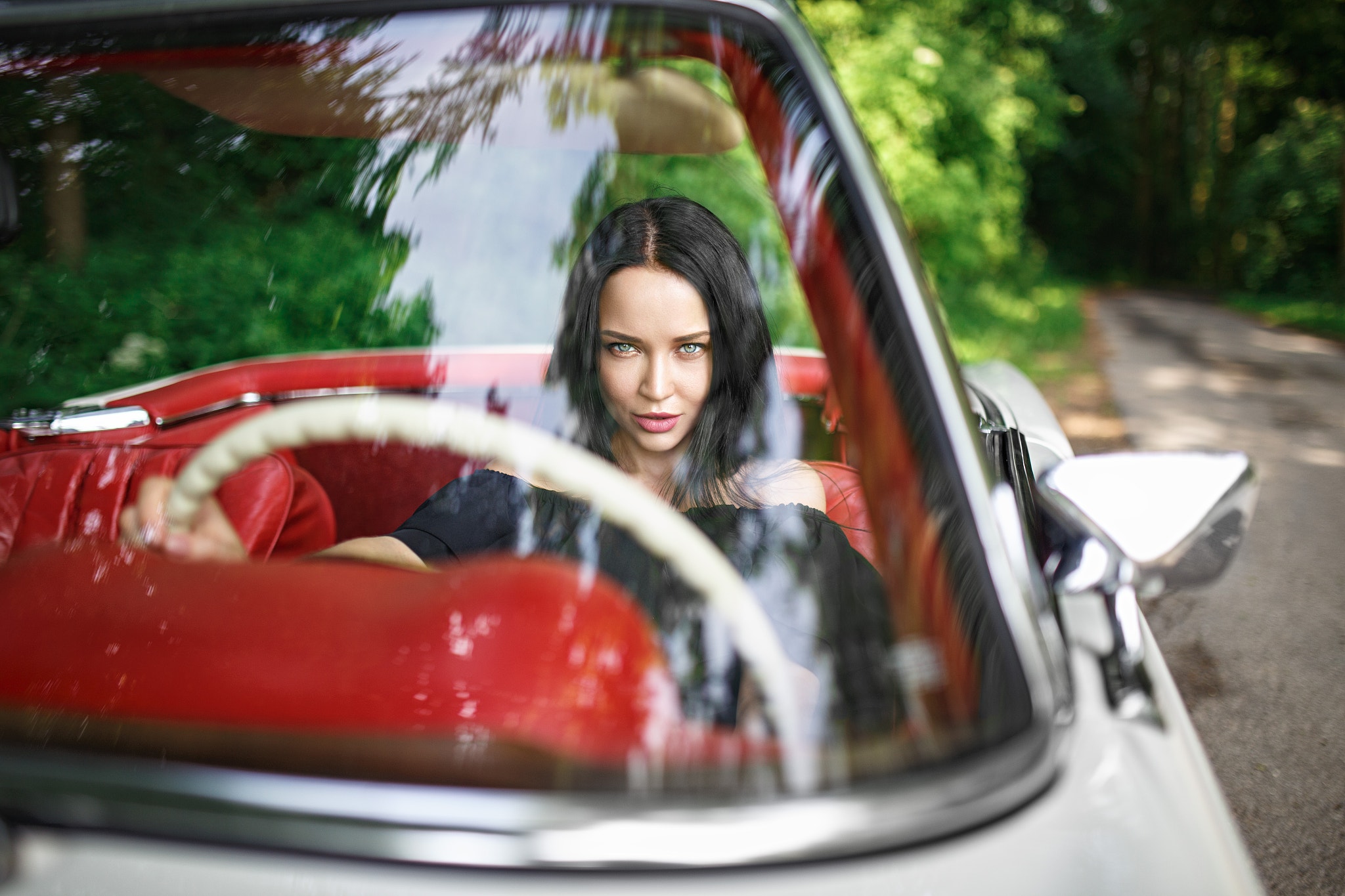 Women Model Car Sitting Face Women With Cars Denis Petrov 2048x1365