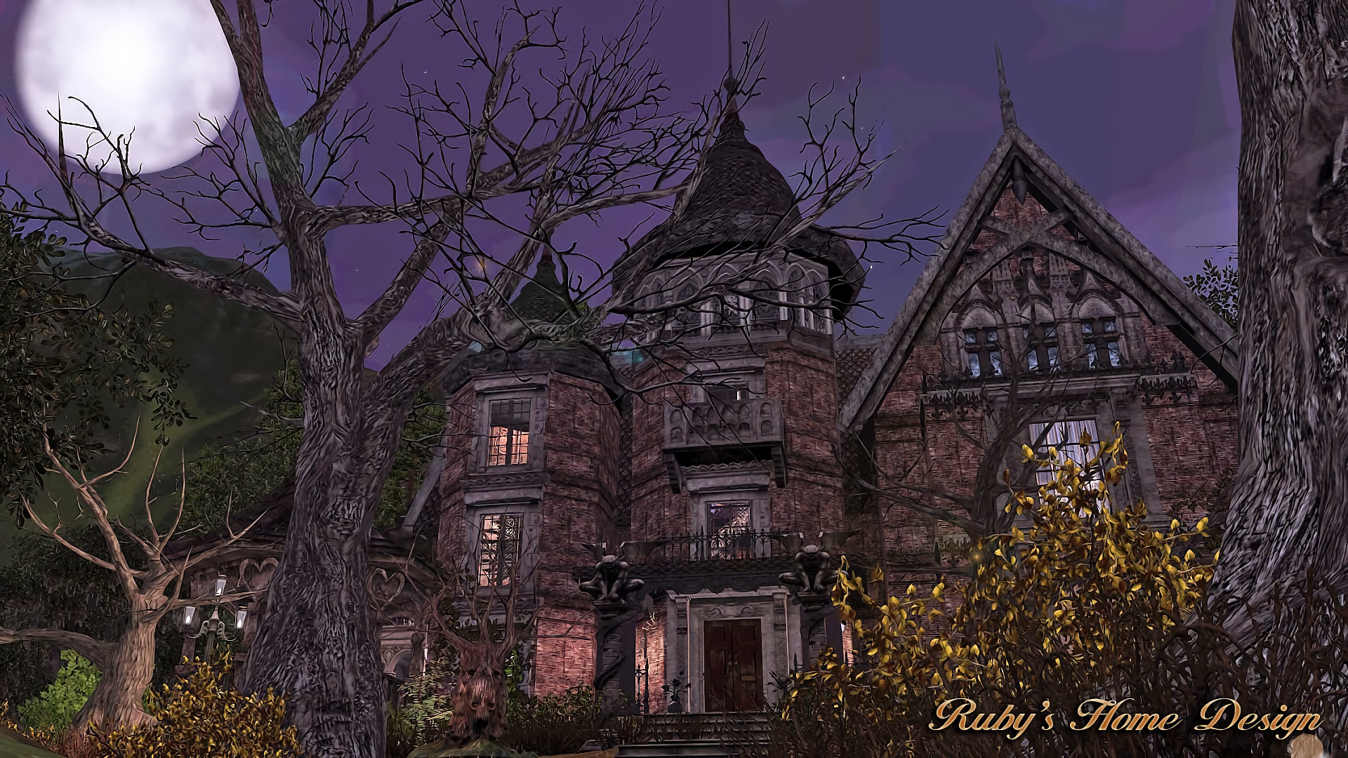 Artistic House Gothic Mansion Gargoyle Tree 1920x1080