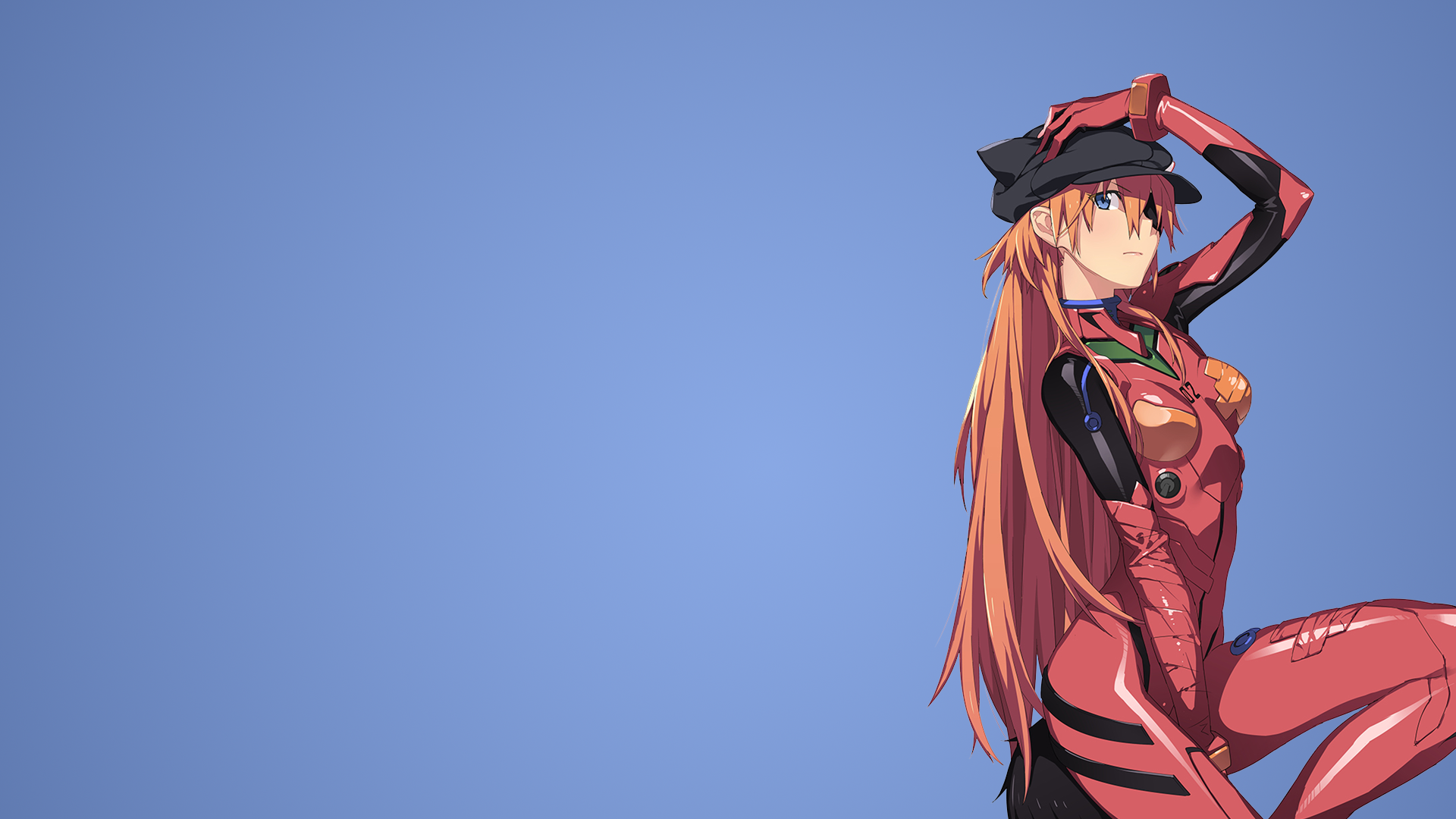 Anime Anime Girls Neon Genesis Evangelion Asuka Langley Soryu Simple Background Hat Eyepatches Asuka 1920x1080