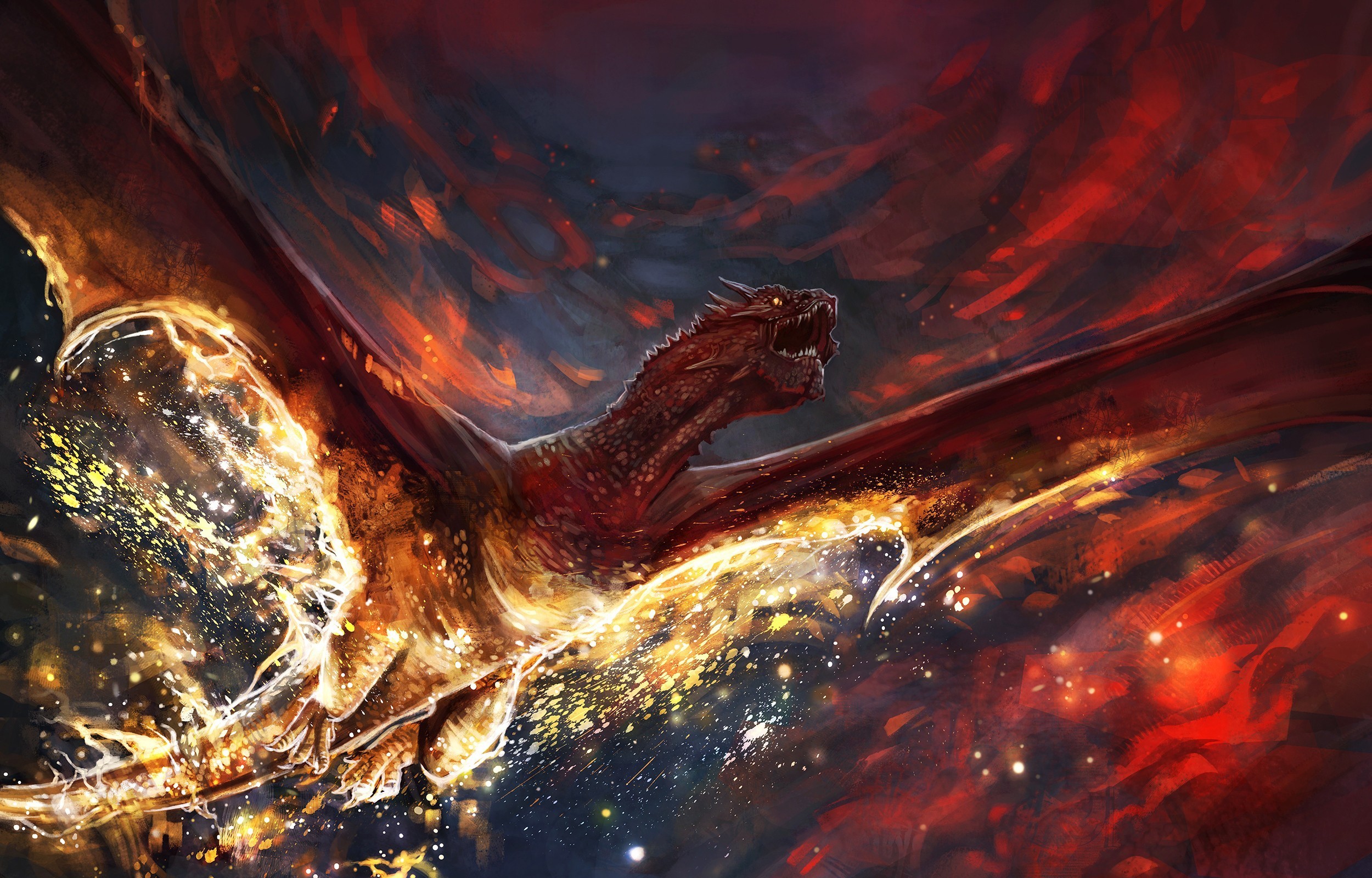 Artwork Fantasy Art Digital Art Dragon Fire Magic Smaug The Hobbit The Desolation Of Smaug 2500x1600