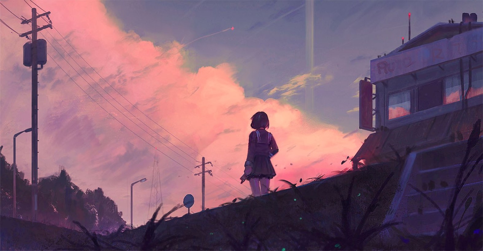 Anime Girls Sunset Sky Artwork Painting Digital Art Moescape 1573x820
