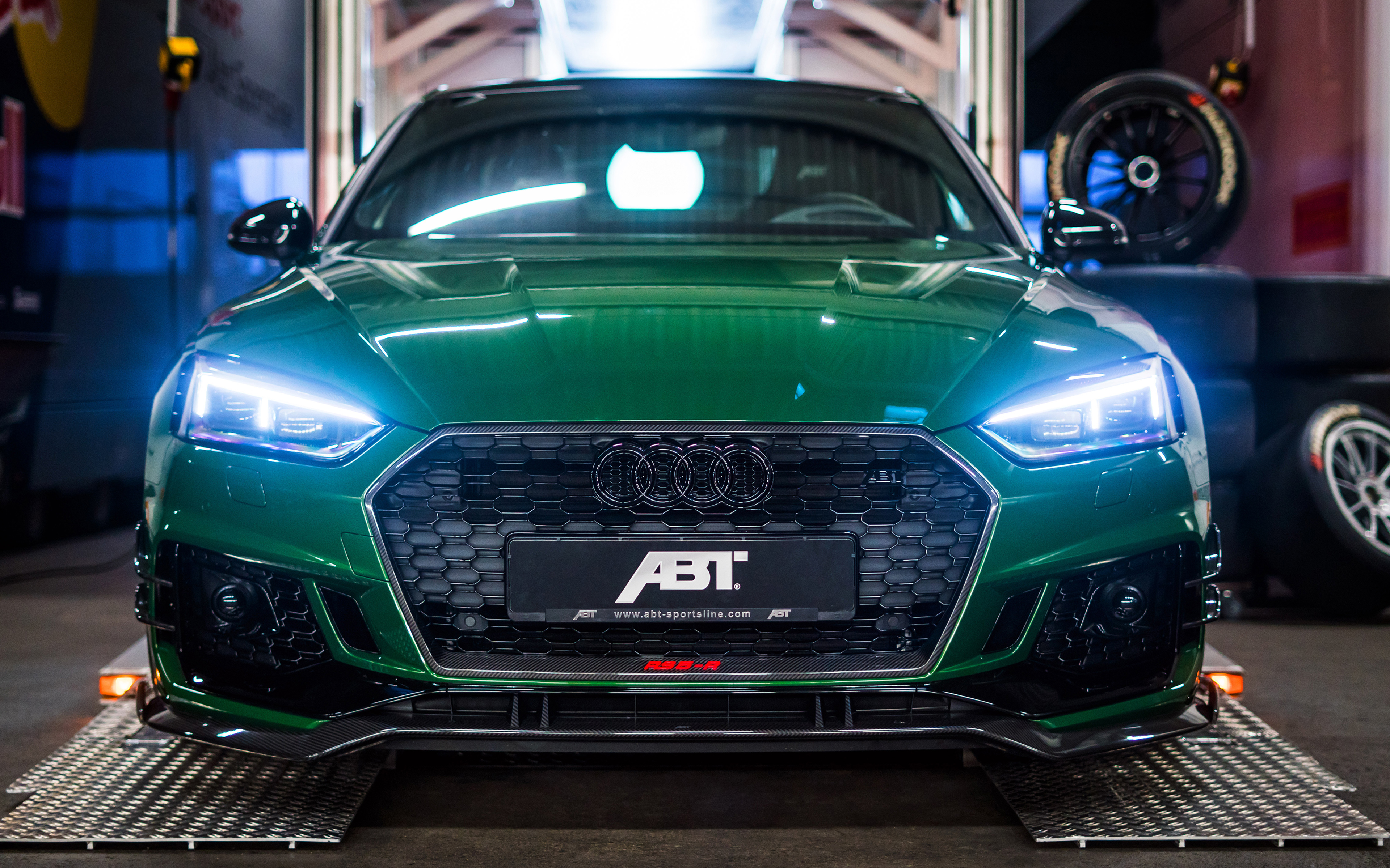 Audi Audi RS5 Green Car Green Cars Car LED Headlight ABT Headlight Beams Frontal View 3840x2400