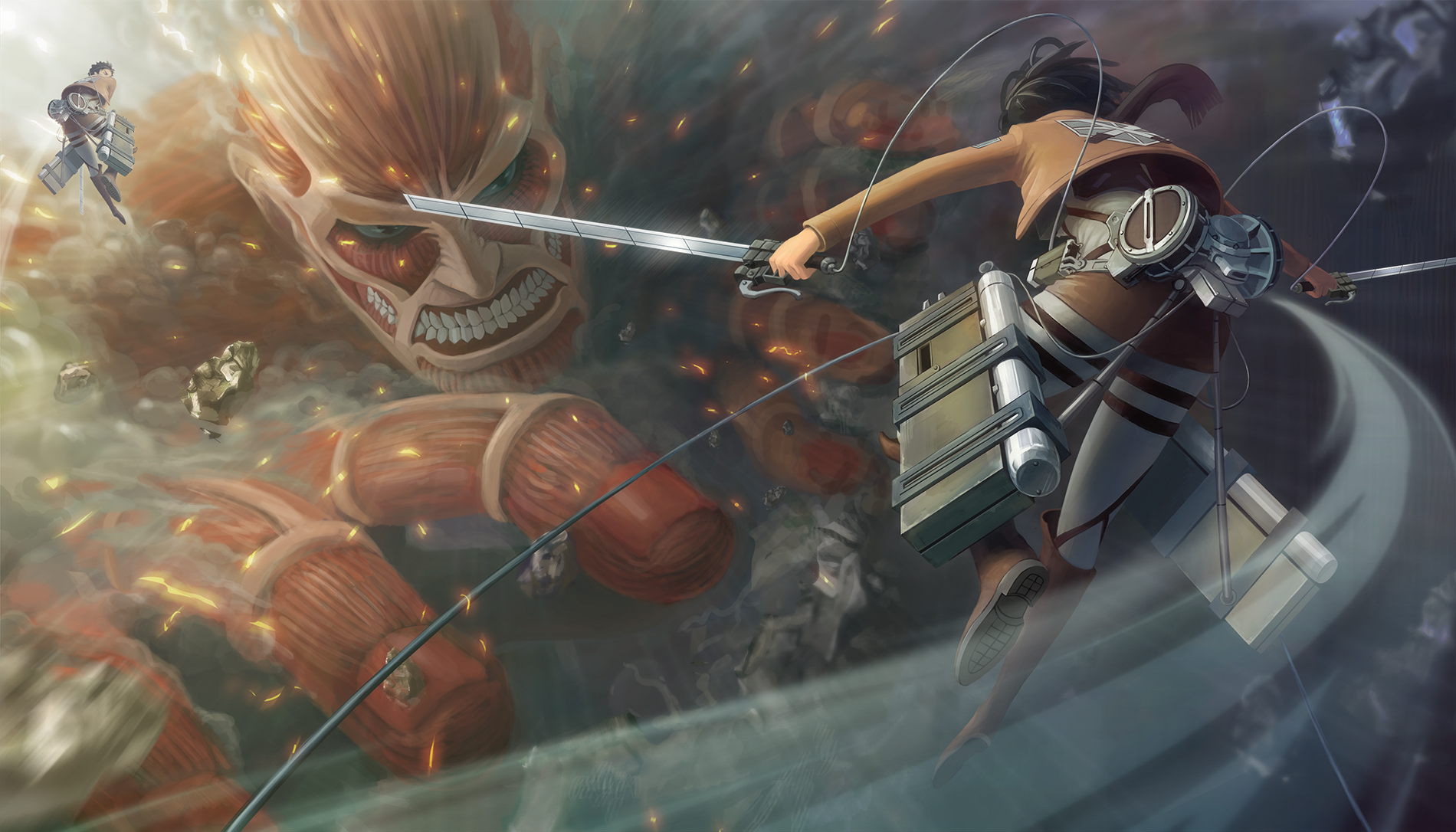 Attack On Titan Mikasa Ackerman Titan Shingeki No Kyojin Colossal Titan Black Hair Jacket Sword 1900x1086