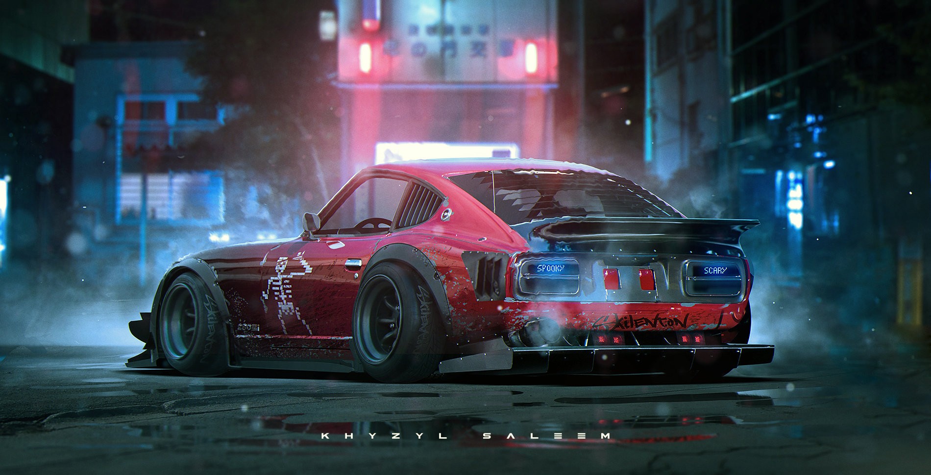 Car Datsun 240Z Render Artwork Datsun RS Watanabe JDM Nissan S30 Bolt On Fender Flares 1900x969