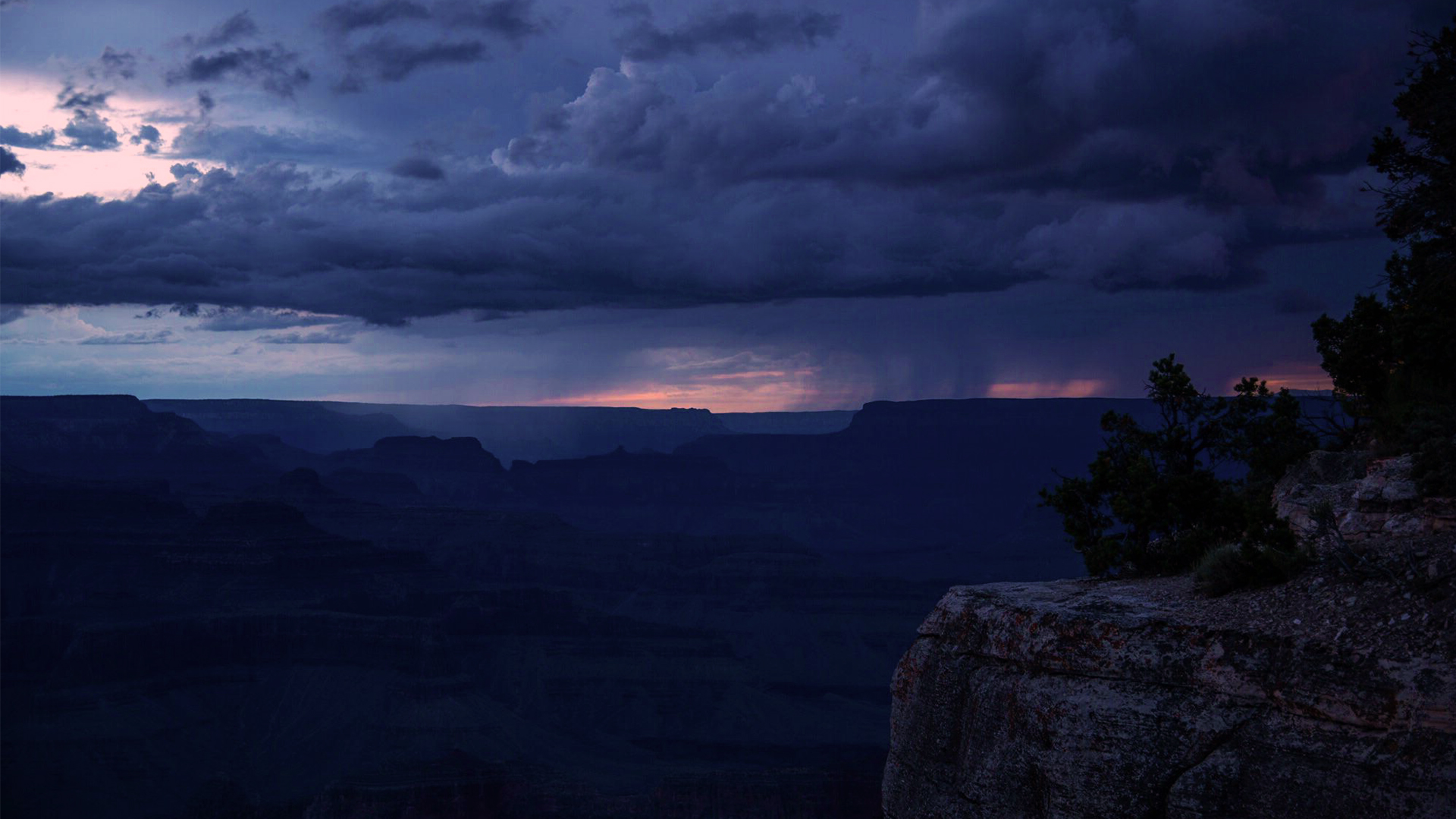 Grand Canyon Storm Sky Clouds Rocks Landscape Horizon Nature 1920x1080