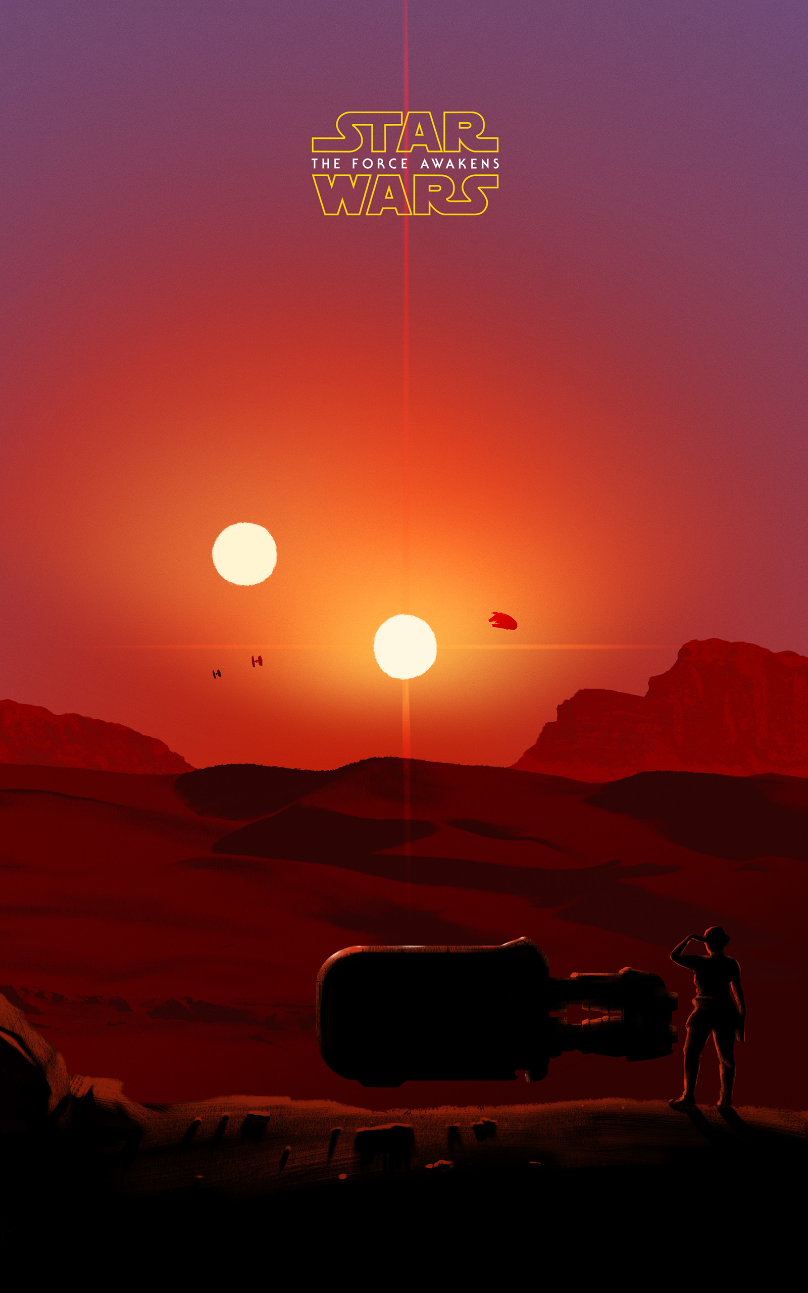 Minimalism Portrait Display Star Wars The Force Awakens Desert Jakku Rey Suns Sunset Shadow Millenni 1600x2560