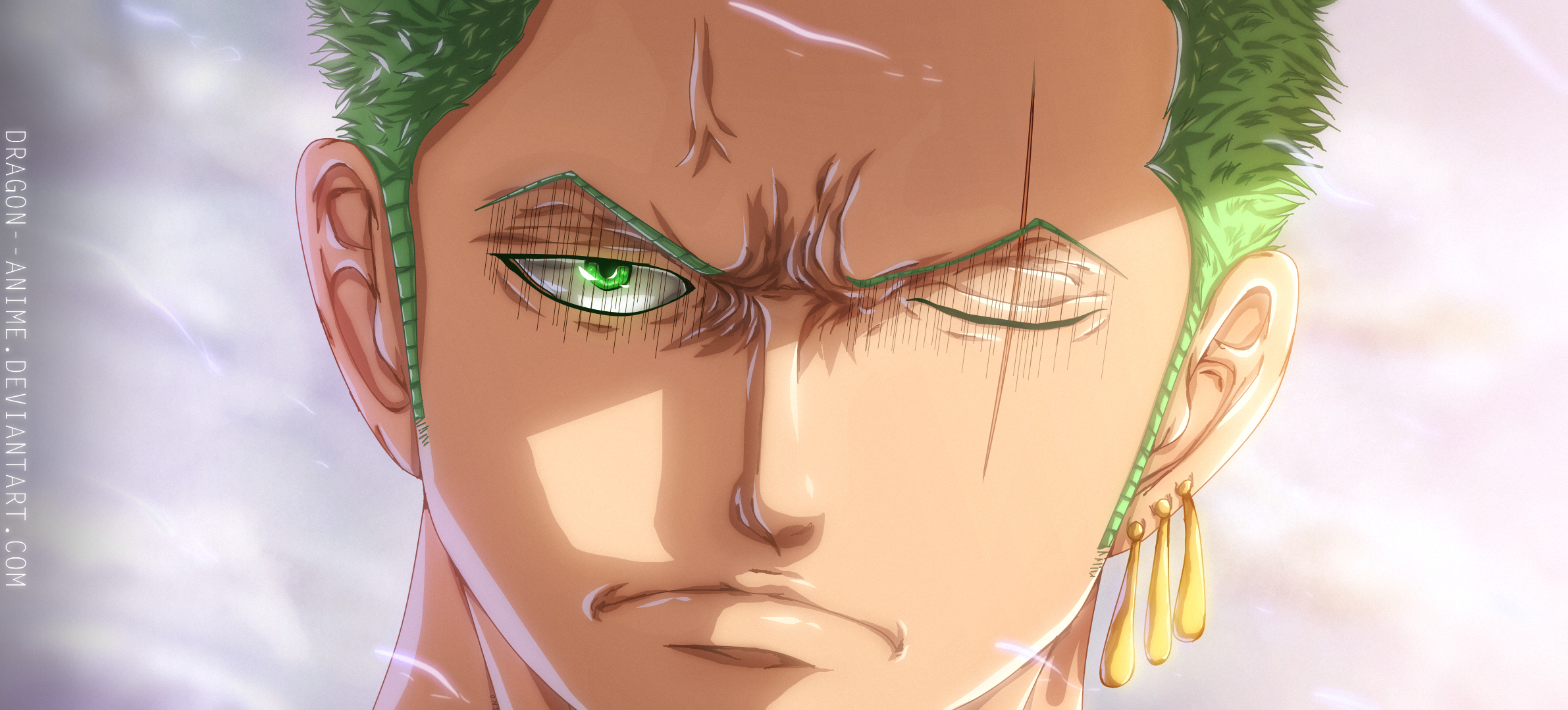 One Piece Roronoa Zoro Green Eyes Green Hair Scars 2382x1079