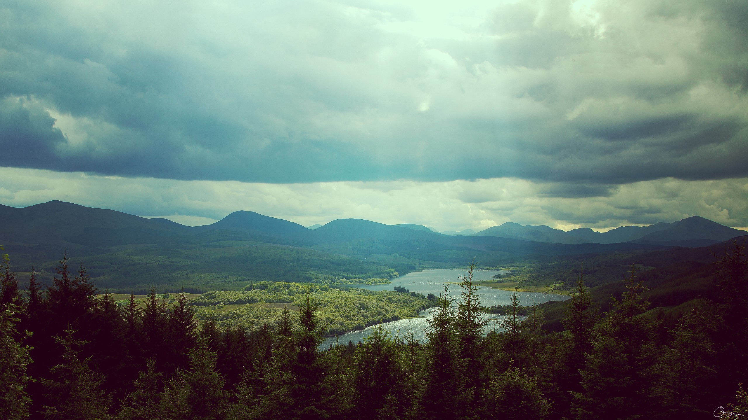 Landscape Nature Forest Scottish Highlands Panorama Mountains Sky 2560x1440