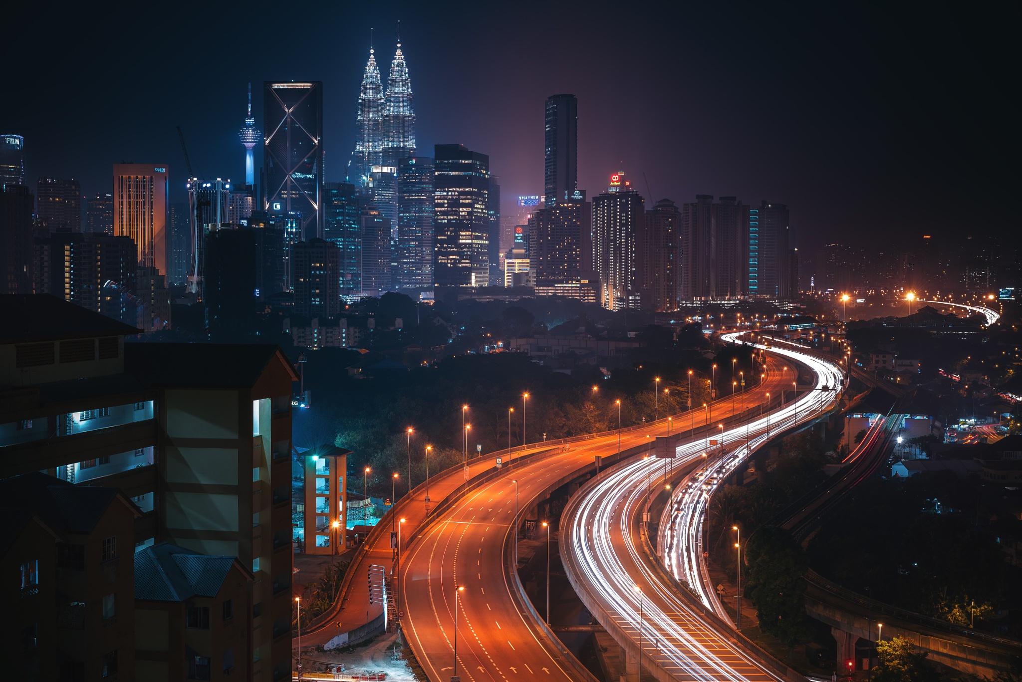 Kuala Lumpur Malaysia City Night Cityscape Highway Time Lapse Light Building Skyscraper 2048x1367