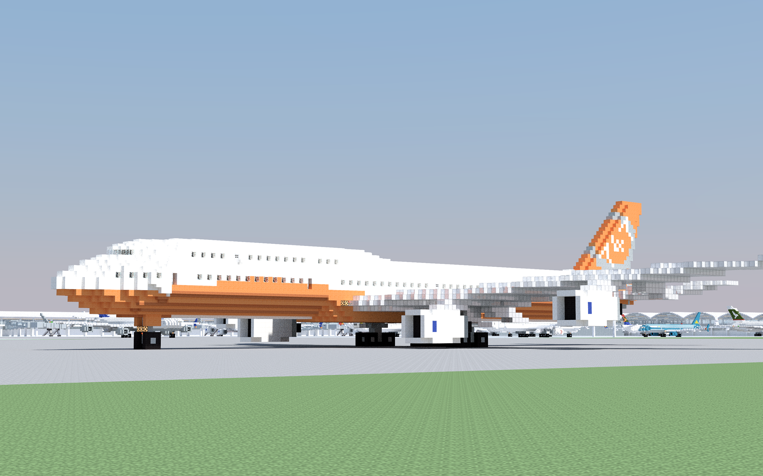 Aircraft Airplane Boeing 747 3D Blocks Airport Minecraft 2560x1600