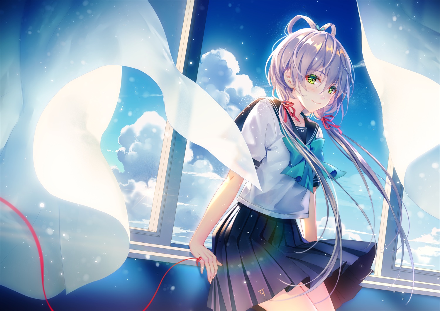 Artwork Digital Art Vocaloid Luo Tianyi Dress Twintails Purple Hair Ribbon Green Eyes Vocaloid China 1500x1061