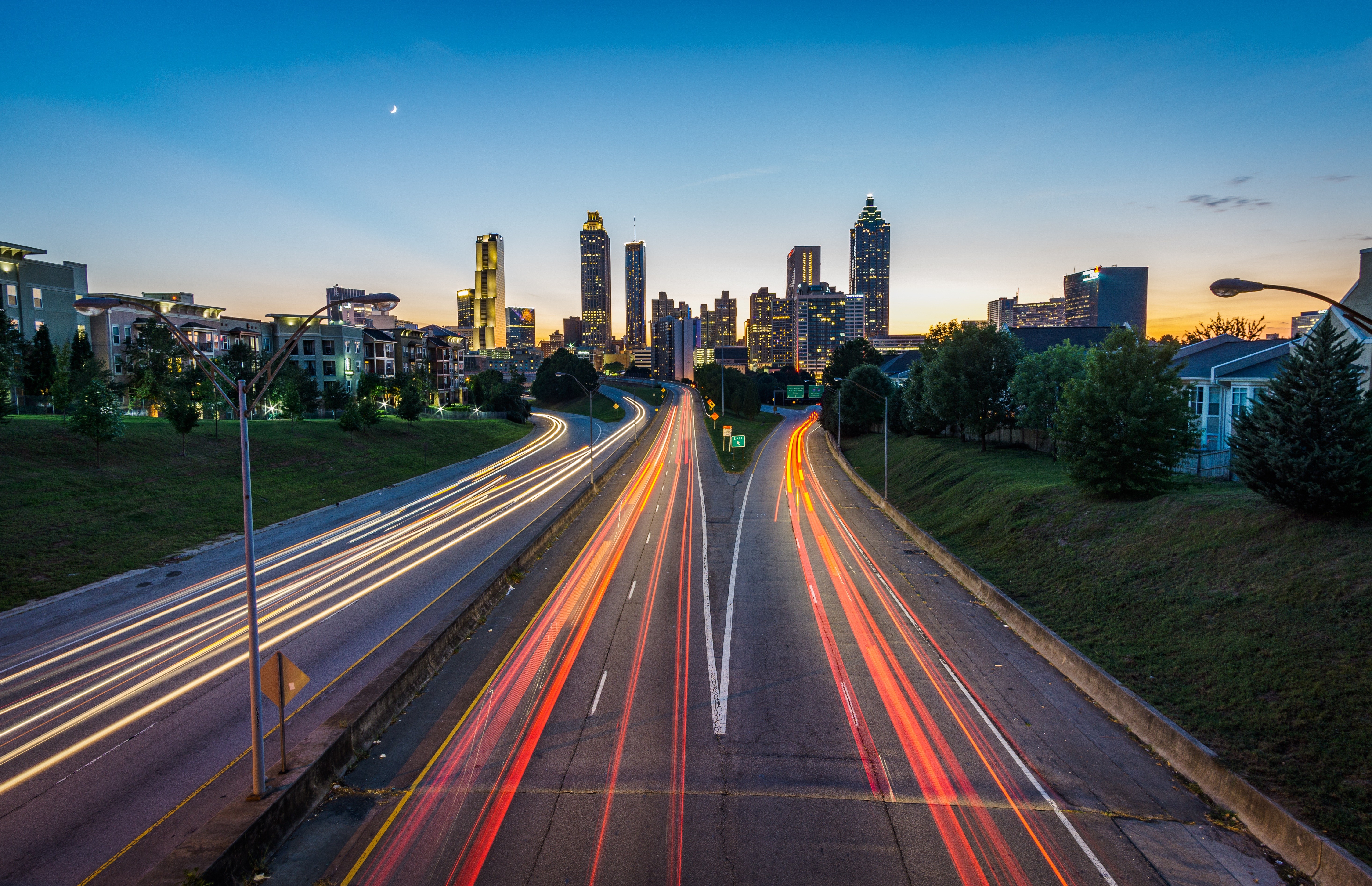 Road Lights City Cityscape Atlanta City Lights Long Exposure 5868x3789